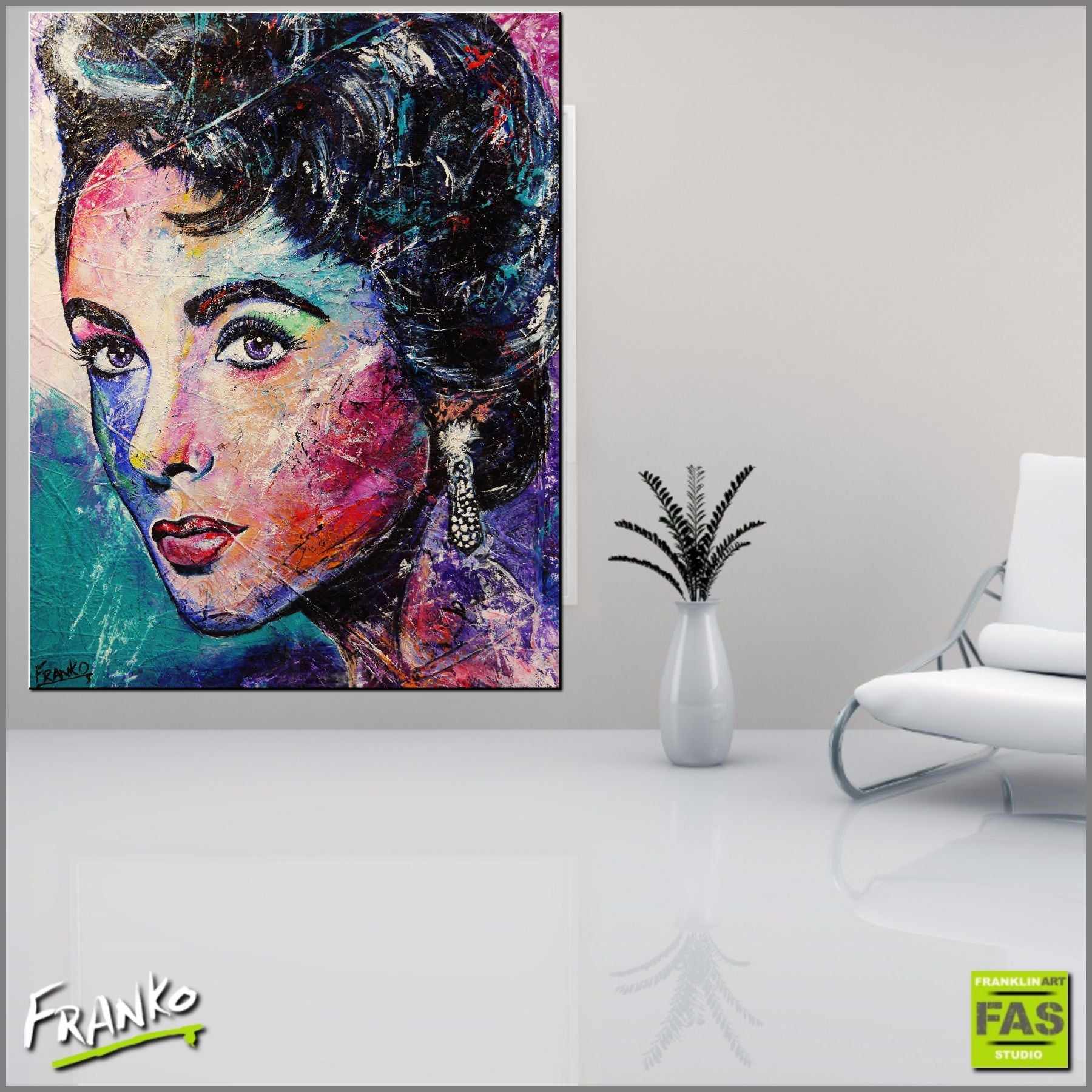Violet Liz 120cm x 150cm Elizabeth Taylor Painting (SOLD)-abstract realism-[Franko_Artist]-[Australian_artist]-[Gold_Coast]-[Brisbane]-[modern]-[contemporary]-[original]-[Large_artwork]-[The_Block]-[Dream_Homes]-[ideas]-[Grand_Designs]-[Art_Lover]-Franklin Art Studio