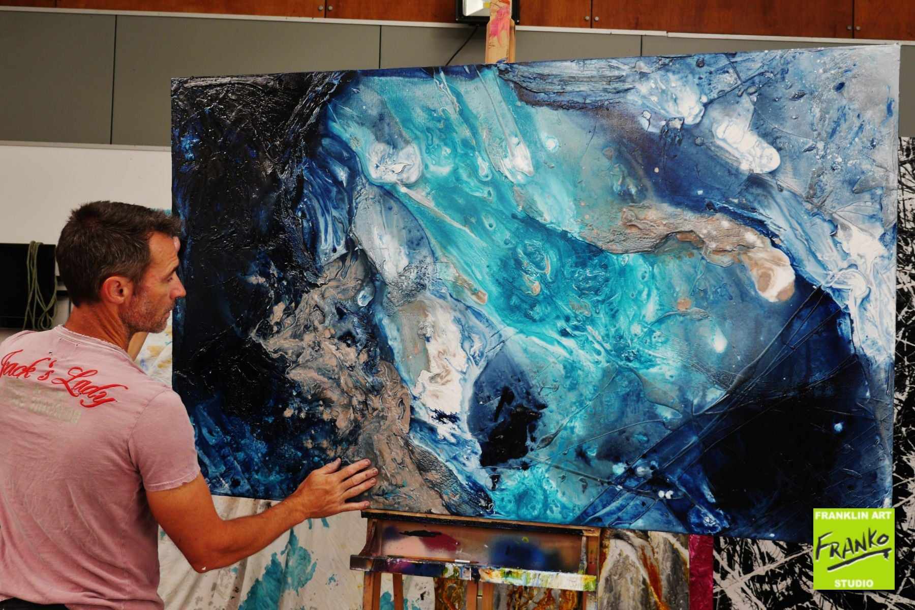 WOW Wipeout 160cm x 100cm Black Blue Textured Abstract Painting (SOLD)-Abstract-[Franko_Artist]-[The_Block]-[Dream_Homes]-[ideas]- [Grand_Designs]-Franklin Art Studio