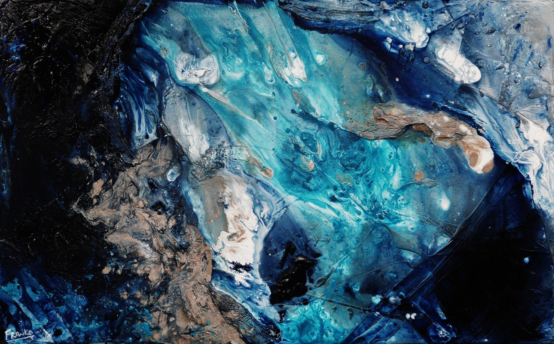 WOW Wipeout 160cm x 100cm Black Blue Textured Abstract Painting (SOLD)-Abstract-[Franko_Artist]-[Australian_artist]-[Gold_Coast]-[Brisbane]-[modern]-[contemporary]-[original]-[Large_artwork]-Franklin Art Studio