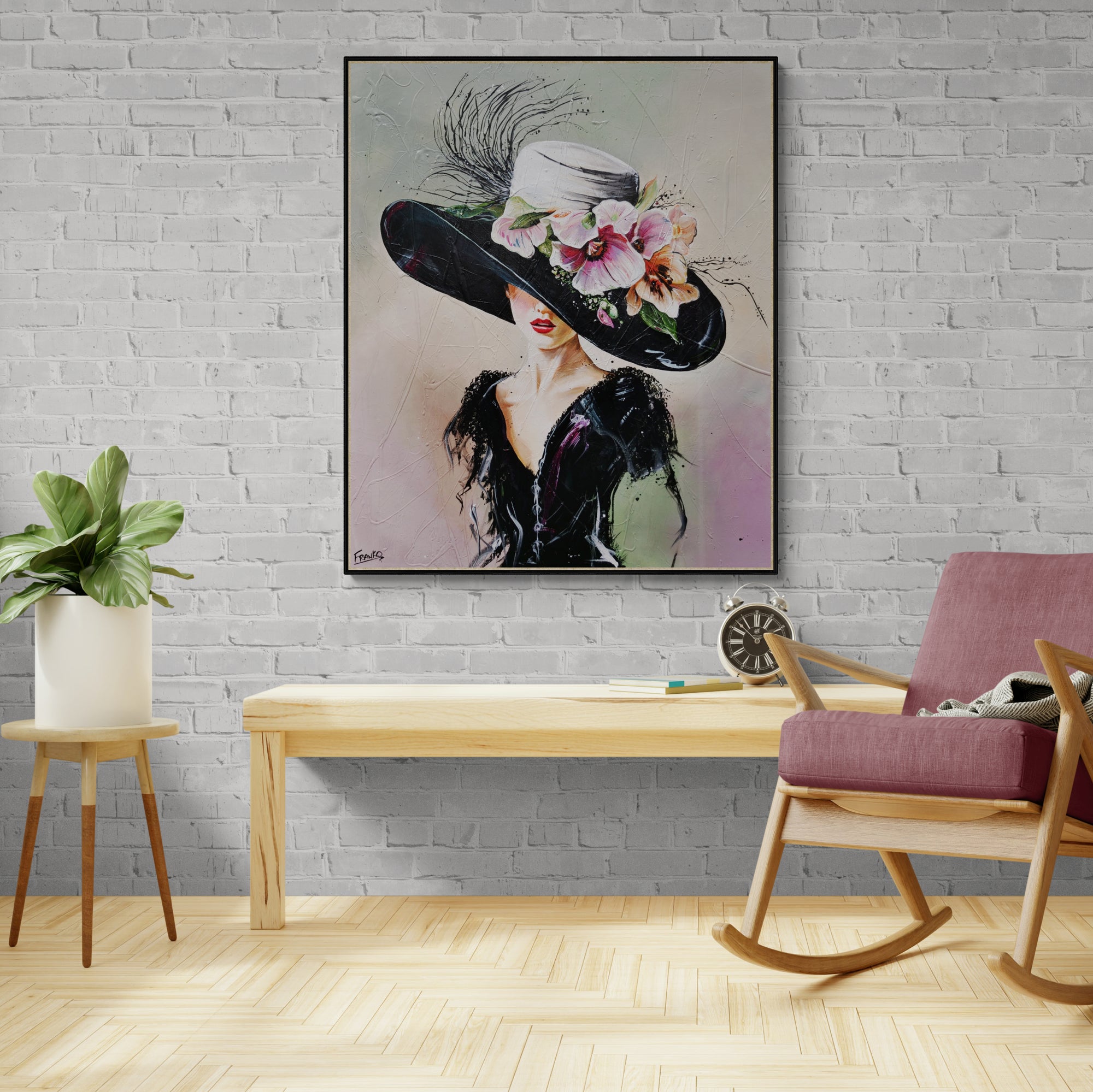 Margot 120cm x 100cm Flower Hat Abstract Elegance Textured Painting (SOLD)-people-[Franko_Artist]-[The_Block]-[Dream_Homes]-[ideas]-[Grand_Designs]-[Art_Lover]-Franklin Art Studio
