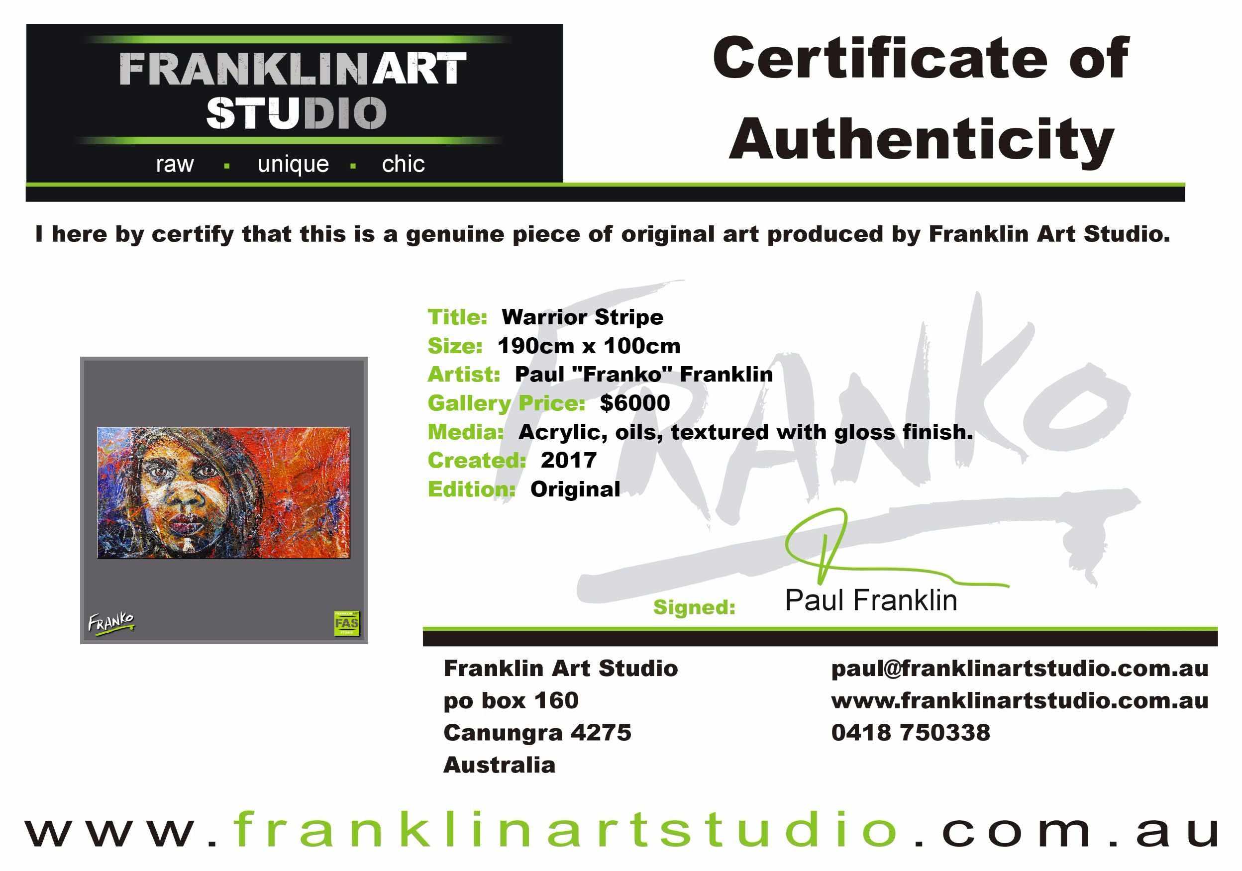 Warrior Stripe 190cm x 100cm Aboriginal Warrior Painting (SOLD)-abstract realism-[Franko]-[Australian]-[Popular]-[Best Selling]-Franklin Art Studio