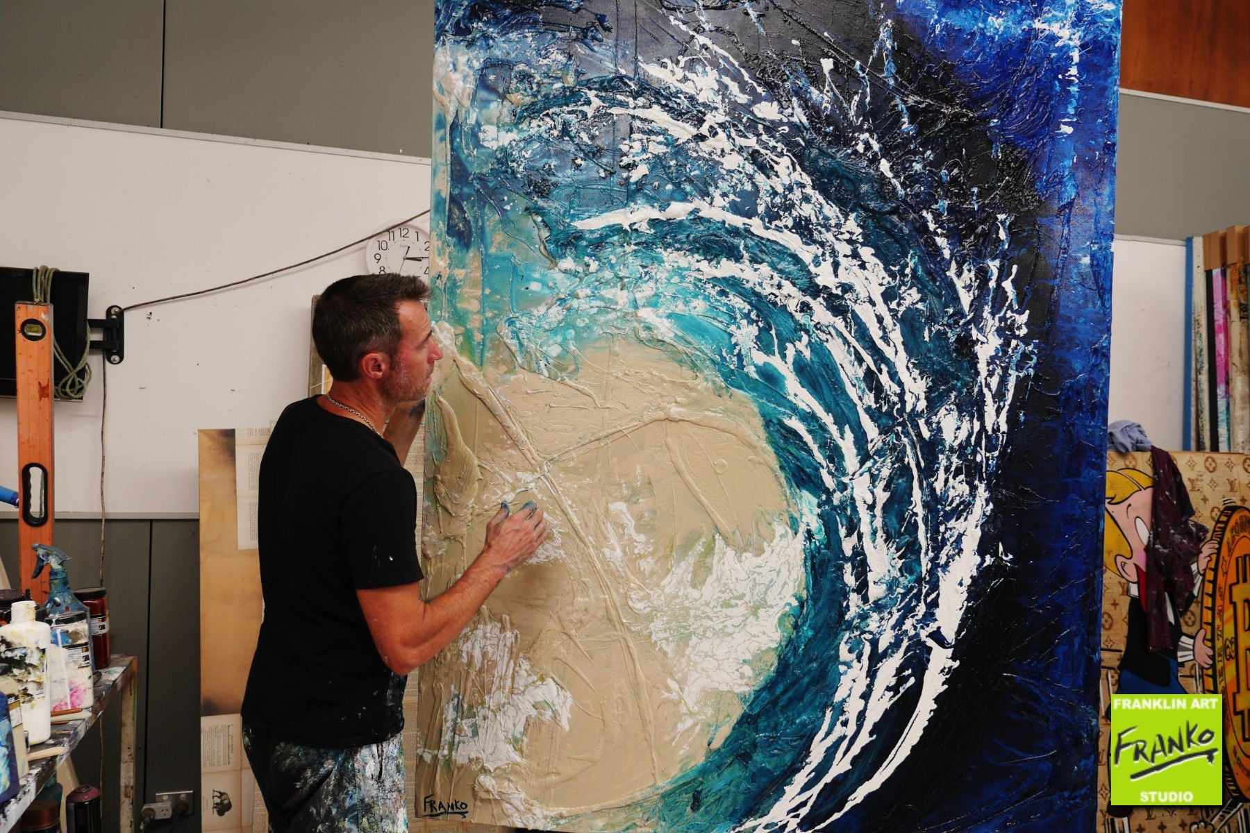 Washed Reef 140cm x 180cm White Cream Blue Textured Abstract Painting (SOLD)-Abstract-[Franko_Artist]-[The_Block]-[Dream_Homes]-[ideas]- [Grand_Designs]-Franklin Art Studio