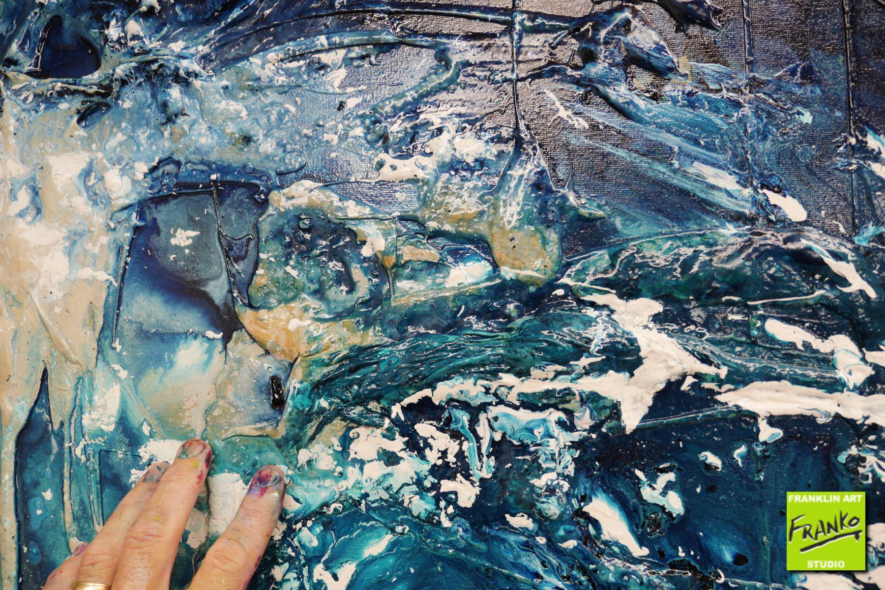 Washed Reef 140cm x 180cm White Cream Blue Textured Abstract Painting (SOLD)