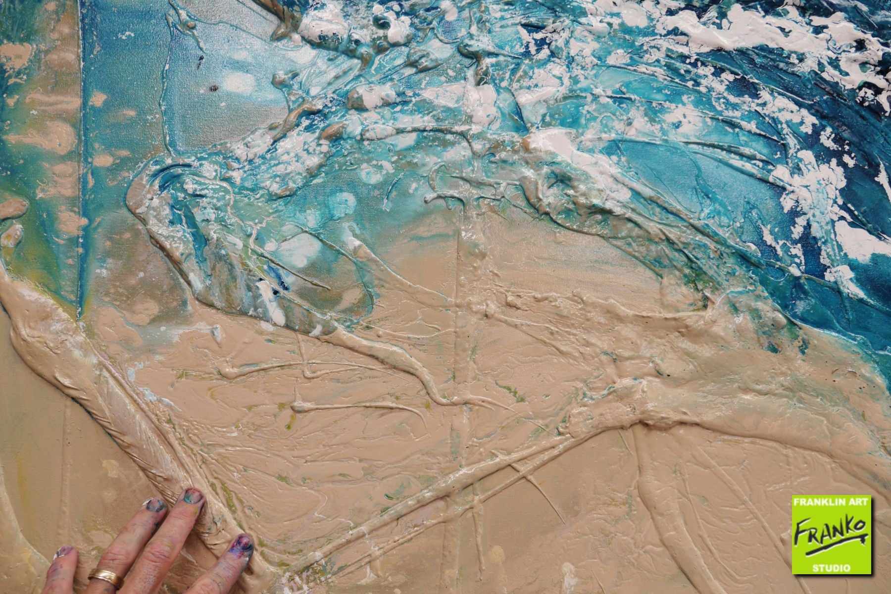 Washed Reef 140cm x 180cm White Cream Blue Textured Abstract Painting (SOLD)-Abstract-[Franko]-[Artist]-[Australia]-[Painting]-Franklin Art Studio