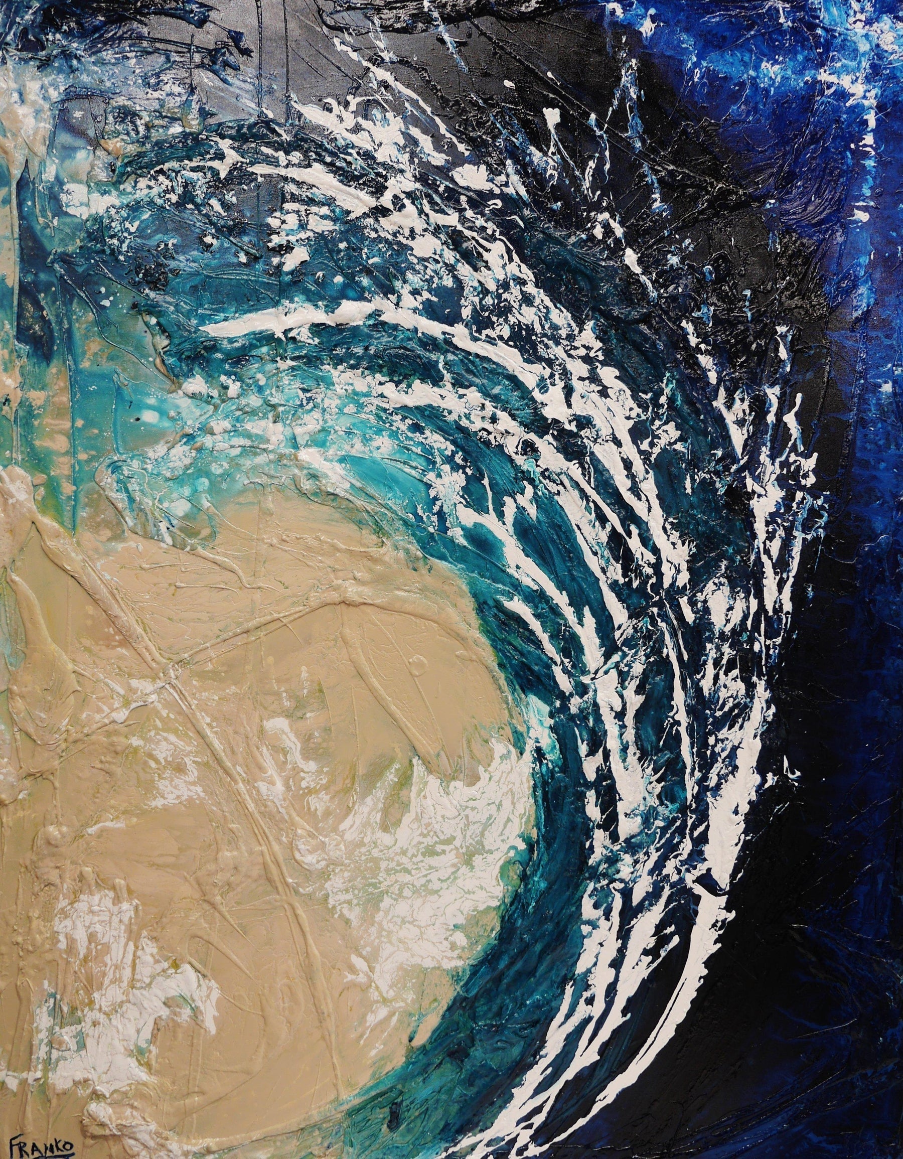 Washed Reef 140cm x 180cm White Cream Blue Textured Abstract Painting (SOLD)-Abstract-[Franko_Artist]-[Australian_artist]-[Gold_Coast]-[Brisbane]-[modern]-[contemporary]-[original]-[Large_artwork]-Franklin Art Studio