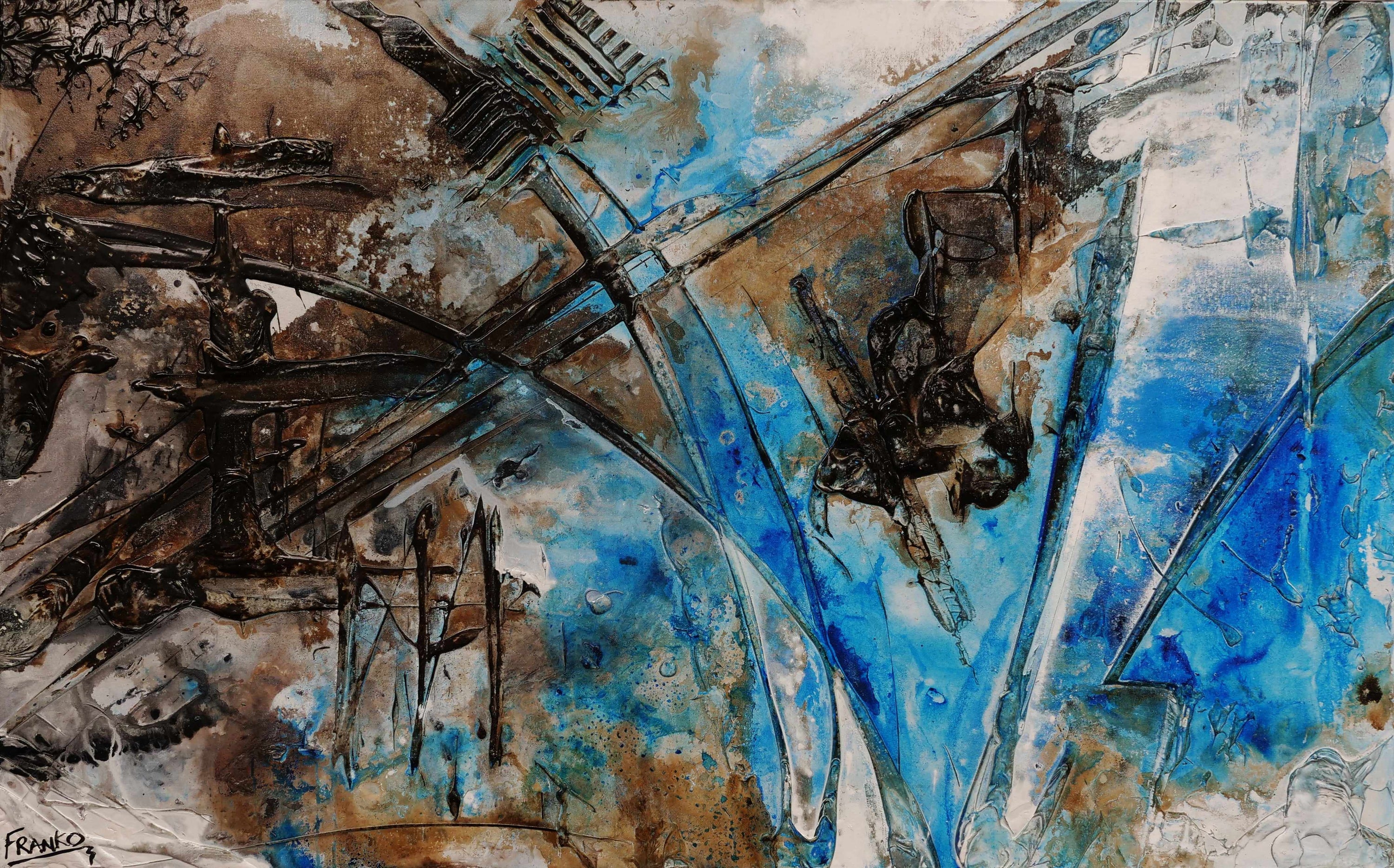 Washed Rust 160cm x 100cm Blue Rust Textured Abstract Painting (SOLD)-Abstract-[Franko_Artist]-[Australian_artist]-[Gold_Coast]-[Brisbane]-[modern]-[contemporary]-[original]-[Large_artwork]-Franklin Art Studio