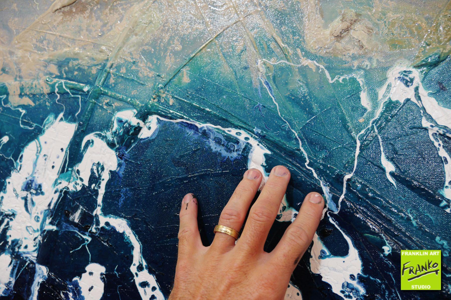 Washed Serenity 200cm x 80cm Cream Blue Textured Abstract Painting (SOLD)