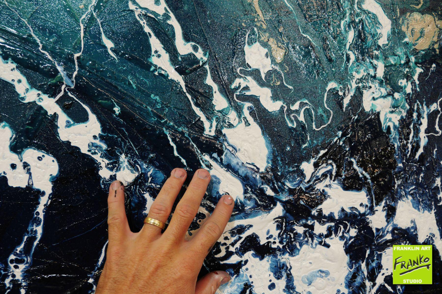 Washed Serenity 200cm x 80cm Cream Blue Textured Abstract Painting (SOLD)