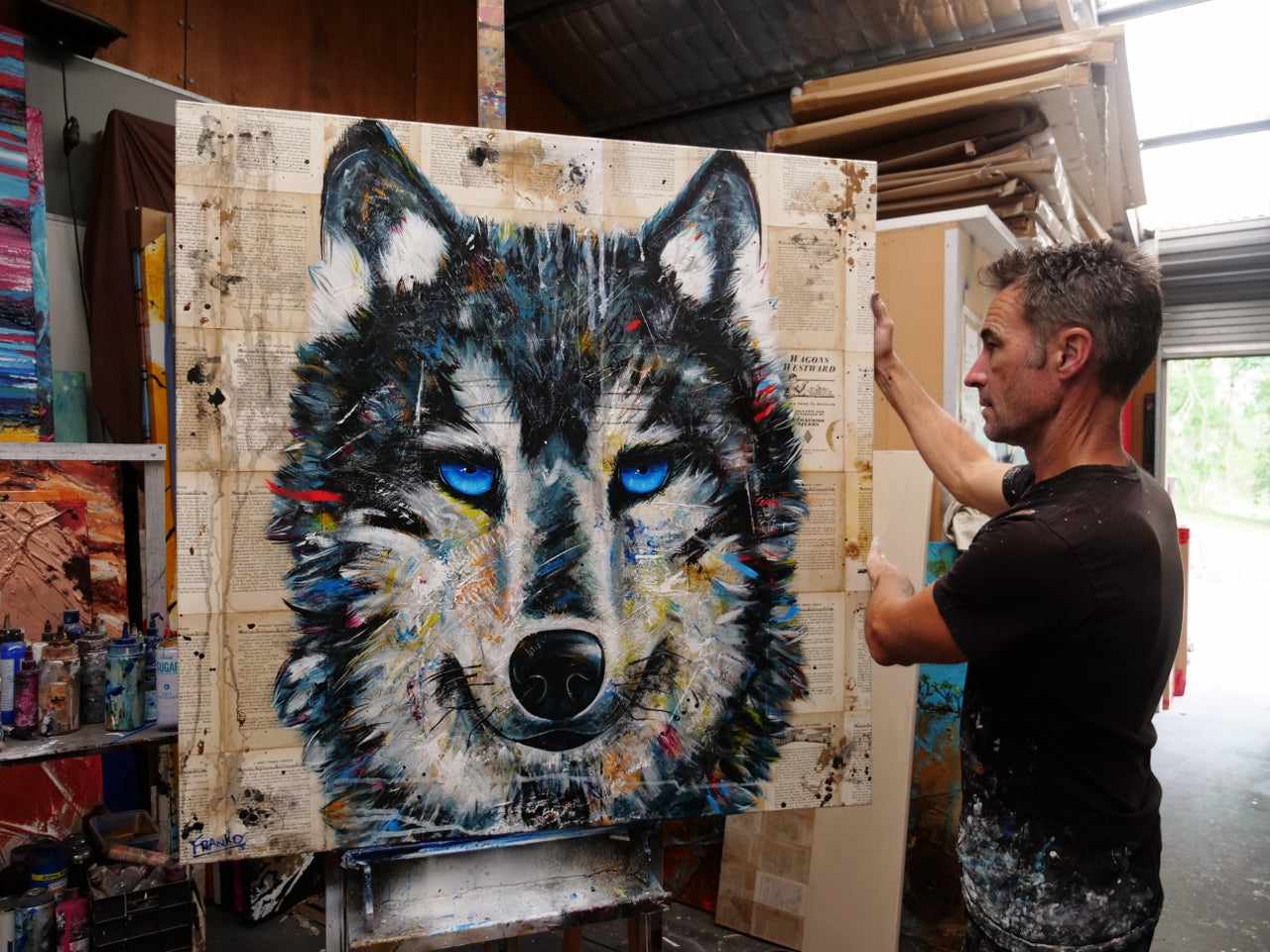 Westward Wolf 120cm x 120cm Wolf Abstract Realism Book Club Painting (SOLD)-book club-[Franko_Artist]-[The_Block]-[Dream_Homes]-[ideas]- [Grand_Designs]-Franklin Art Studio