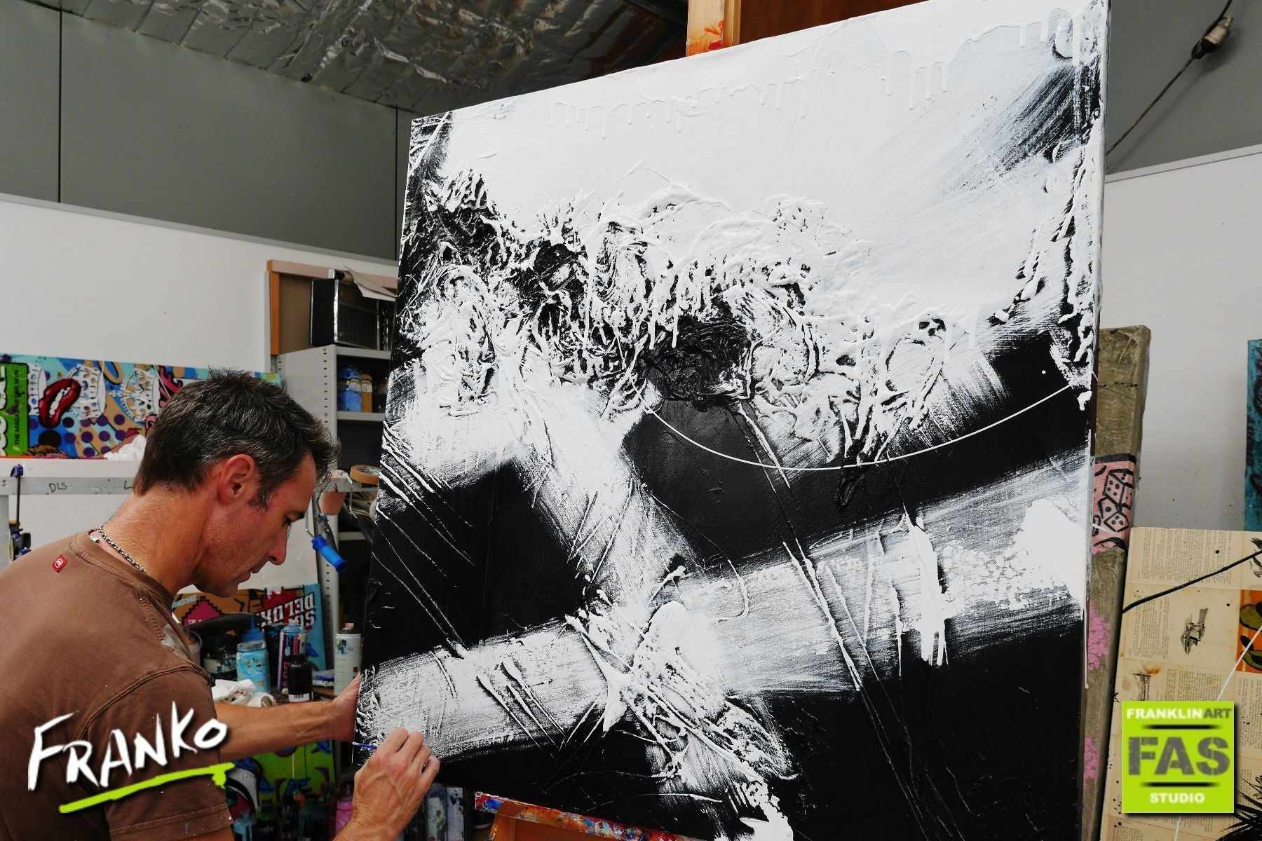 White Jazz 100cm x 100cm Black White Abstract Painting (SOLD)-Abstract-[Franko_Artist]-[The_Block]-[Dream_Homes]-[ideas]- [Grand_Designs]-Franklin Art Studio