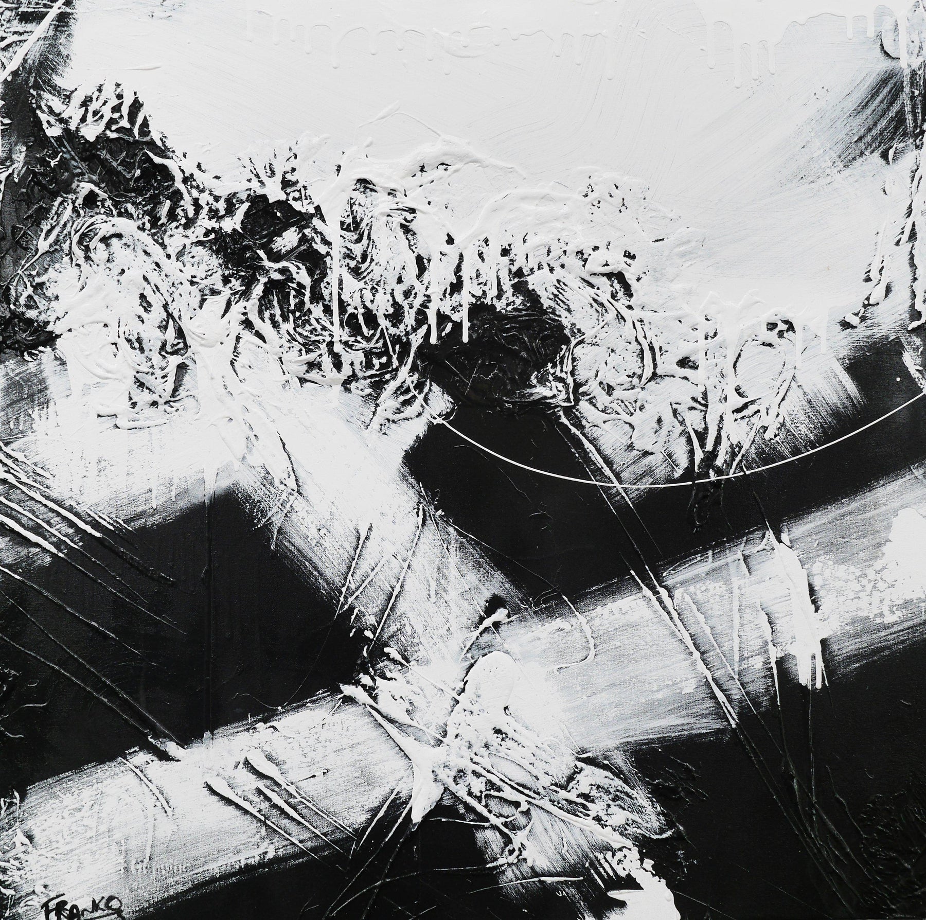 White Jazz 100cm x 100cm Black White Abstract Painting (SOLD)-Abstract-[Franko_Artist]-[Australian_artist]-[Gold_Coast]-[Brisbane]-[modern]-[contemporary]-[original]-[Large_artwork]-Franklin Art Studio