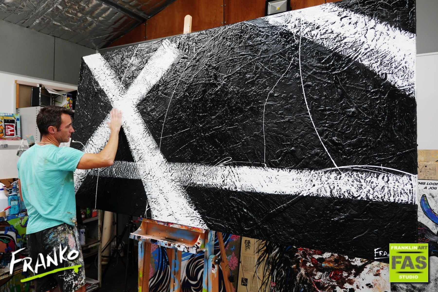 White Knight 120cm x 240cm Black White Abstract Painting (SOLD)-Abstract-[Franko_Artist]-[The_Block]-[Dream_Homes]-[ideas]- [Grand_Designs]-Franklin Art Studio