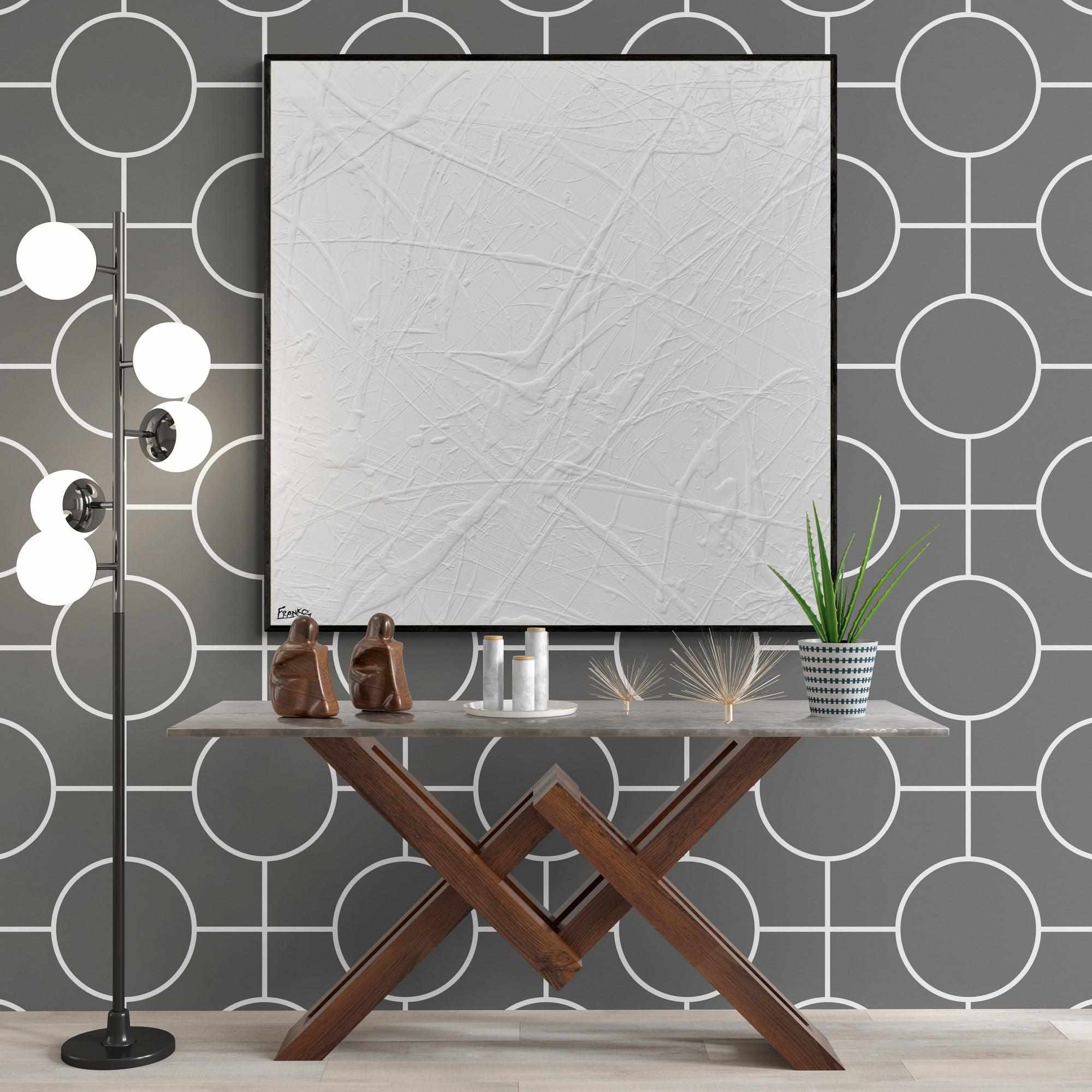 White Lines 120cm x 120cm TEXTURED White Abstract Painting (SOLD)-Abstract-[Franko_Artist]-[The_Block]-[Dream_Homes]-[ideas]-[Grand_Designs]-[Art_Lover]-Franklin Art Studio