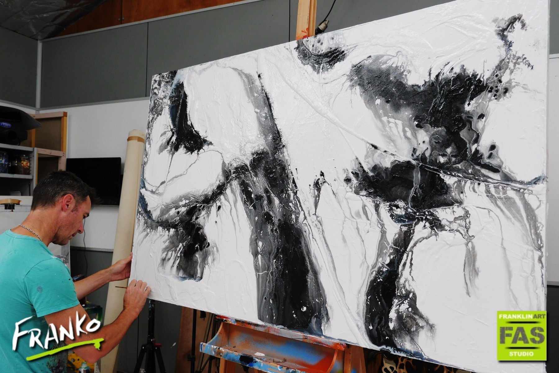 White Mystic 160cm x 100cm White Black Abstract Painting (SOLD)-abstract-[Franko_Artist]-[The_Block]-[Dream_Homes]-[ideas]- [Grand_Designs]-Franklin Art Studio