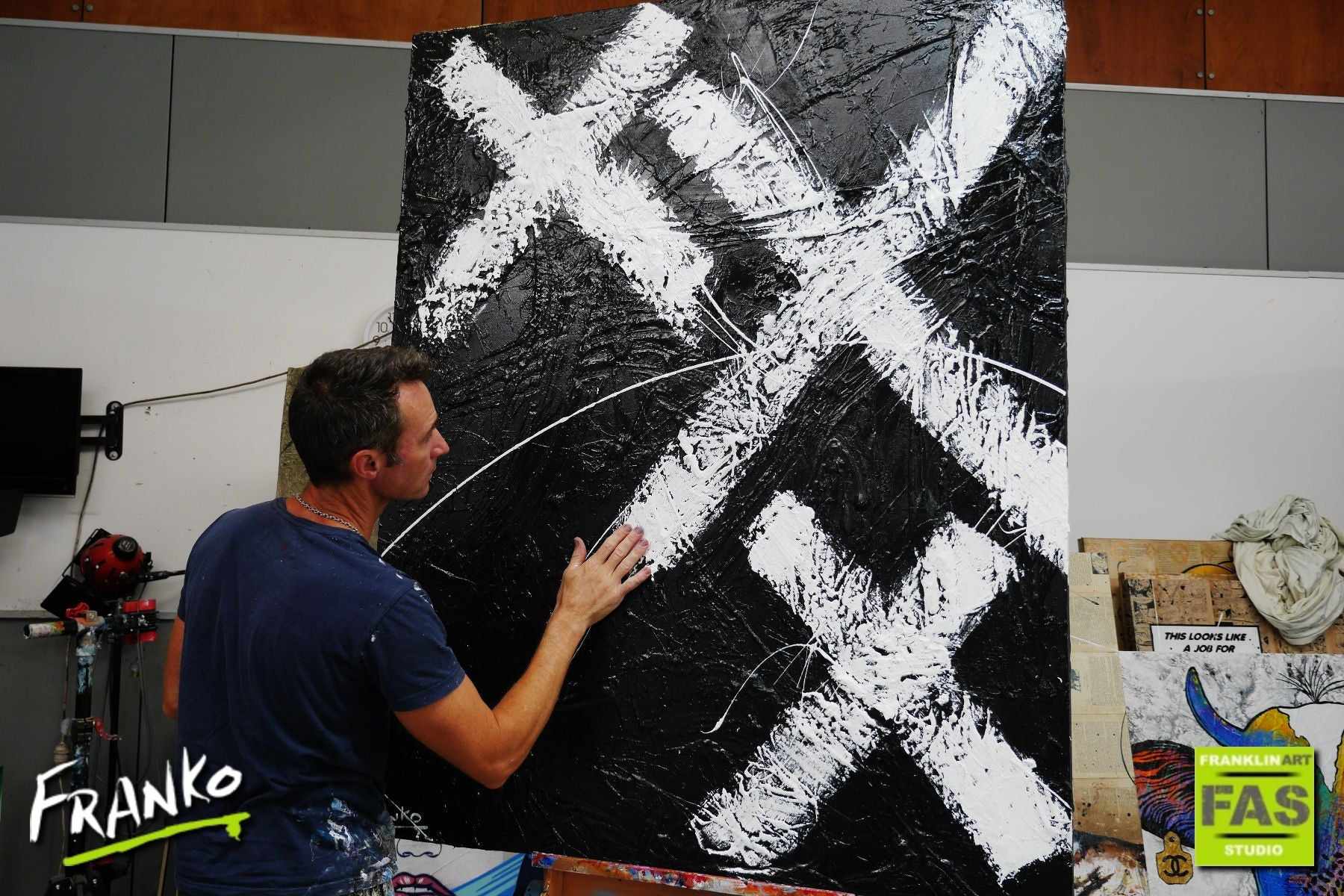 White Over Black 120cm x 150cm White Black Abstract Painting (SOLD)-Abstract-[Franko_Artist]-[The_Block]-[Dream_Homes]-[ideas]- [Grand_Designs]-Franklin Art Studio