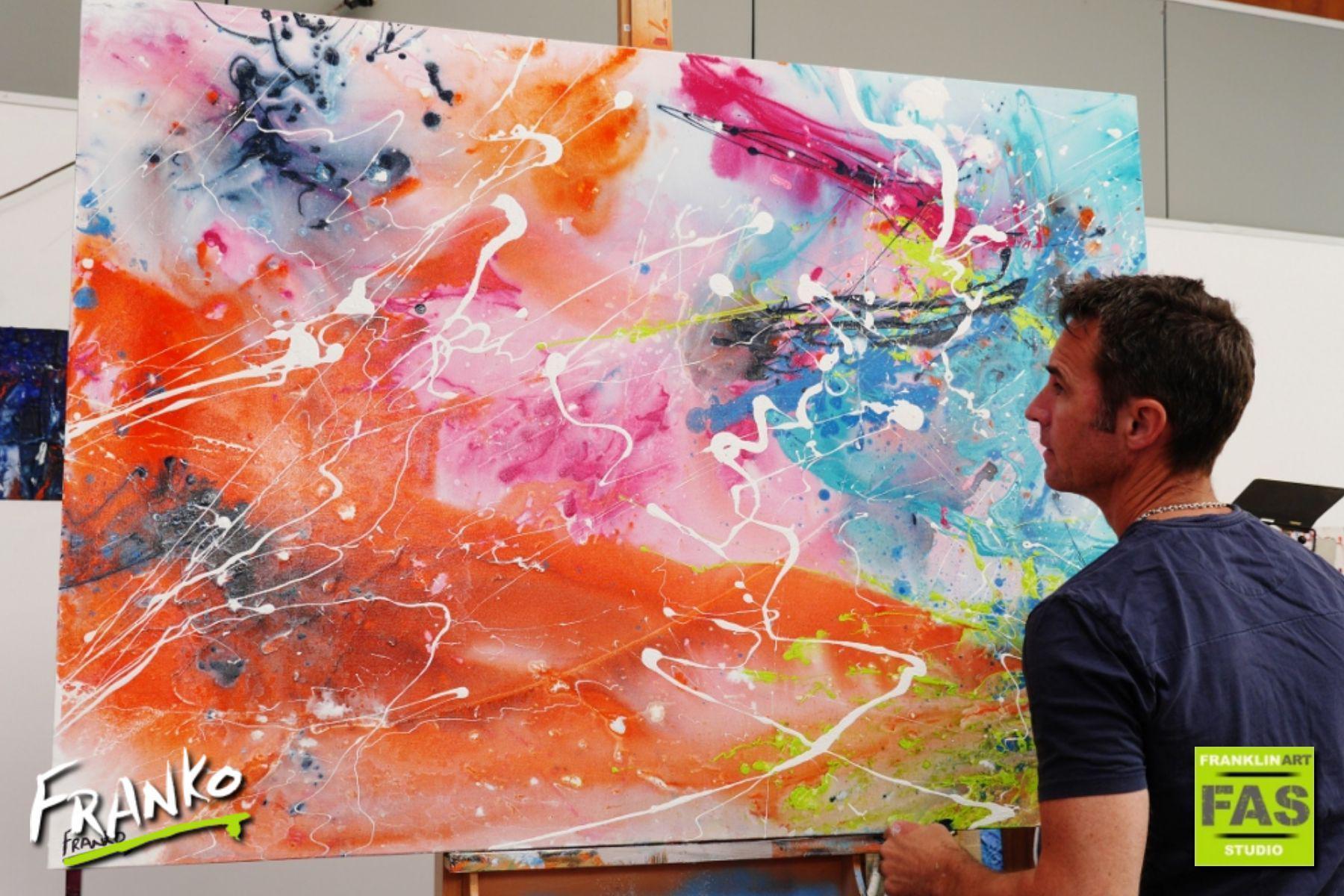 White Veins 140cm x 100cm Orange Pink Blue Abstract Painting (SOLD)-abstract-[Franko_Artist]-[The_Block]-[Dream_Homes]-[ideas]- [Grand_Designs]-Franklin Art Studio