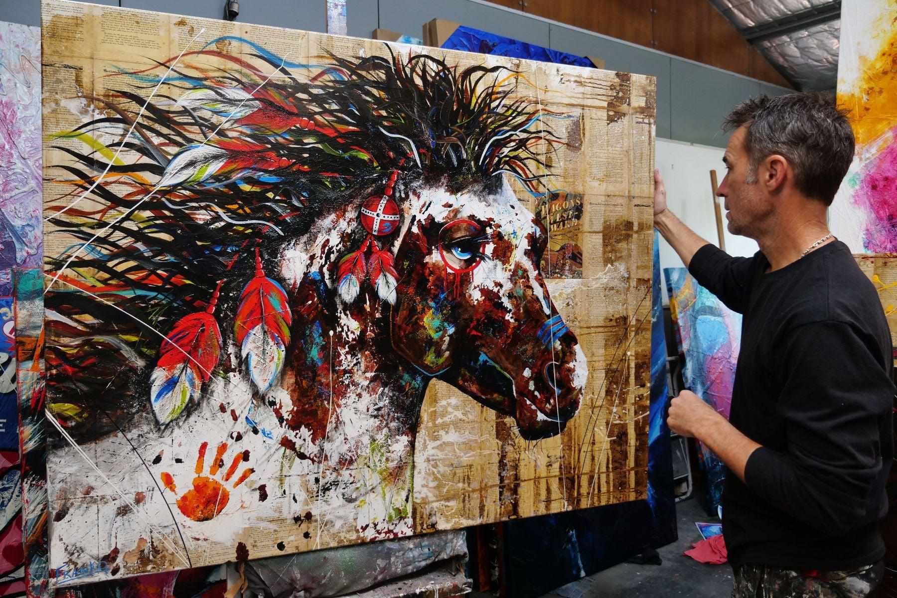 Wild Ahiga 120cm x 150cm Indian War Horse Abstract Realism Book Club Painting (SOLD)-book club-[Franko_Artist]-[The_Block]-[Dream_Homes]-[ideas]- [Grand_Designs]-Franklin Art Studio
