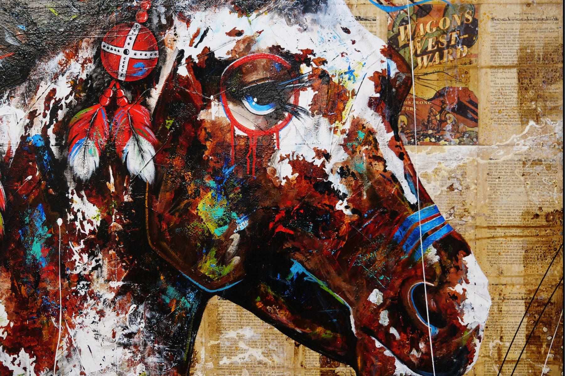 Wild Ahiga 120cm x 150cm Indian War Horse Abstract Realism Book Club Painting (SOLD)