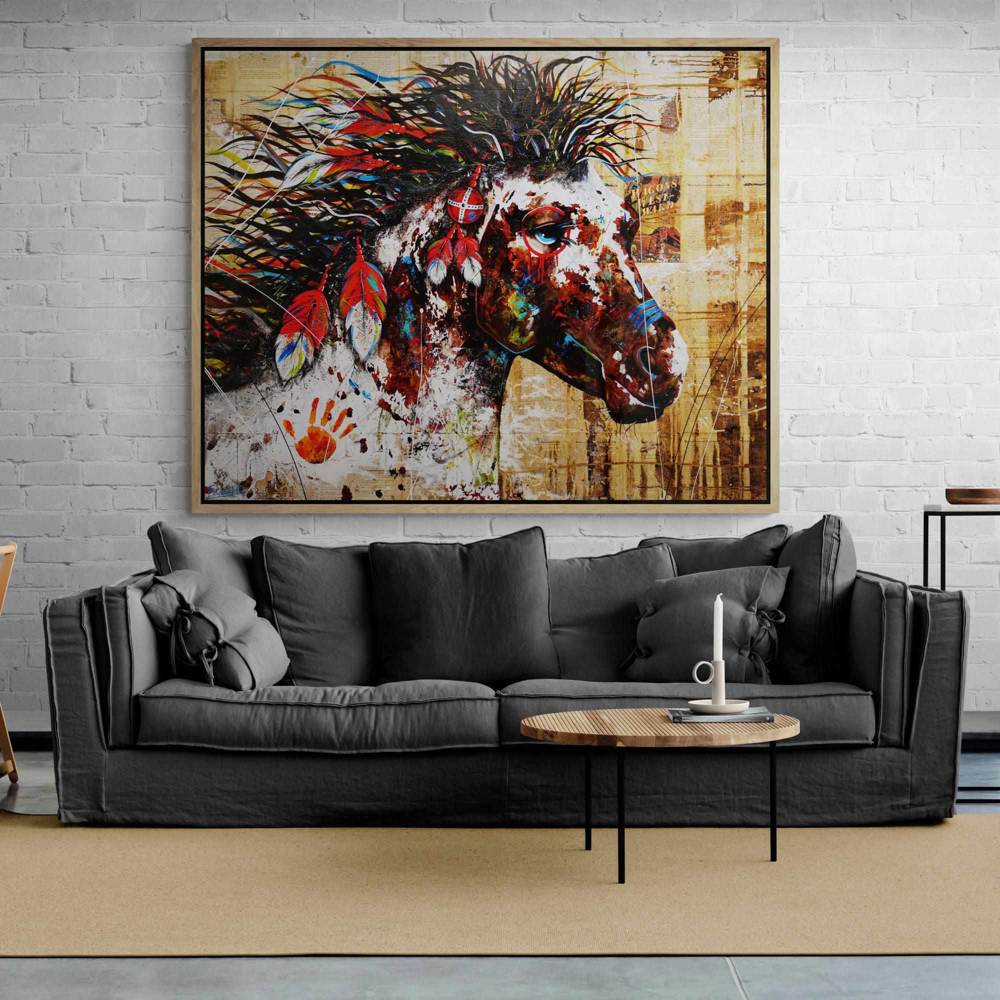 Wild Ahiga 120cm x 150cm Indian War Horse Abstract Realism Book Club Painting (SOLD)-book club-[Franko_Artist]-[The_Block]-[Dream_Homes]-[ideas]-[Grand_Designs]-[Art_Lover]-Franklin Art Studio