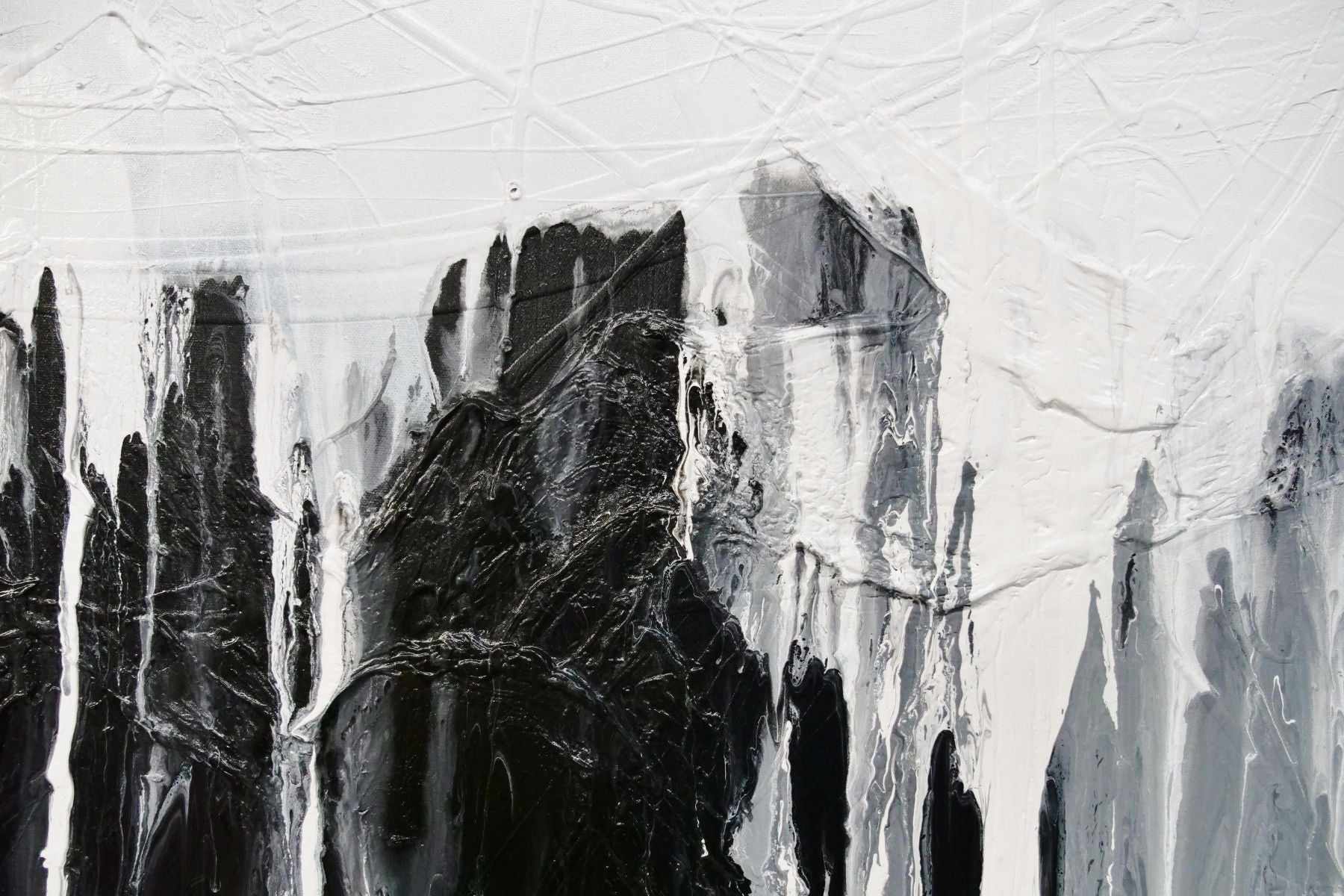 Wild Black Jellyfish 140cm x 100cm Black White Textured Abstract Painting (SOLD)