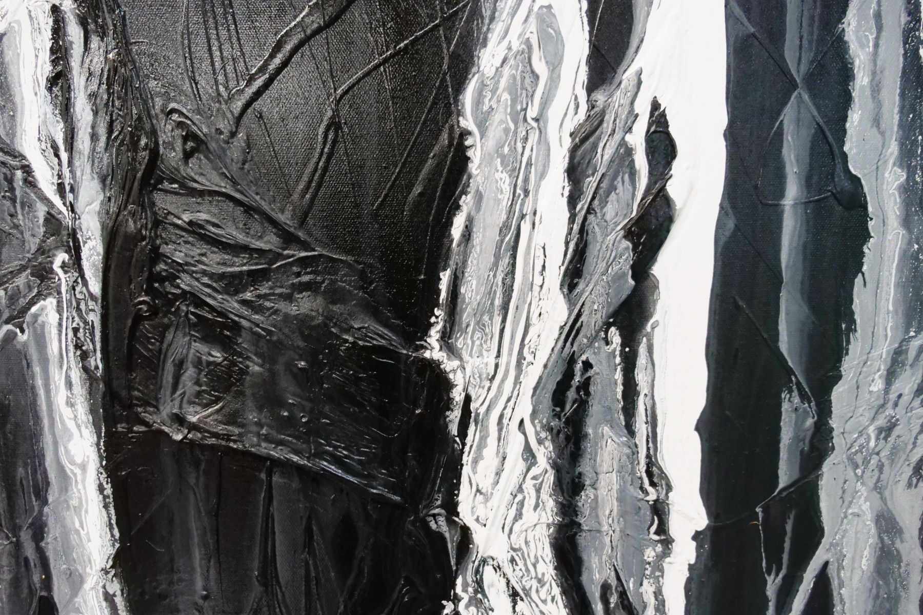 Wild Black Jellyfish 140cm x 100cm Black White Textured Abstract Painting (SOLD)-Abstract-[Franko]-[Artist]-[Australia]-[Painting]-Franklin Art Studio