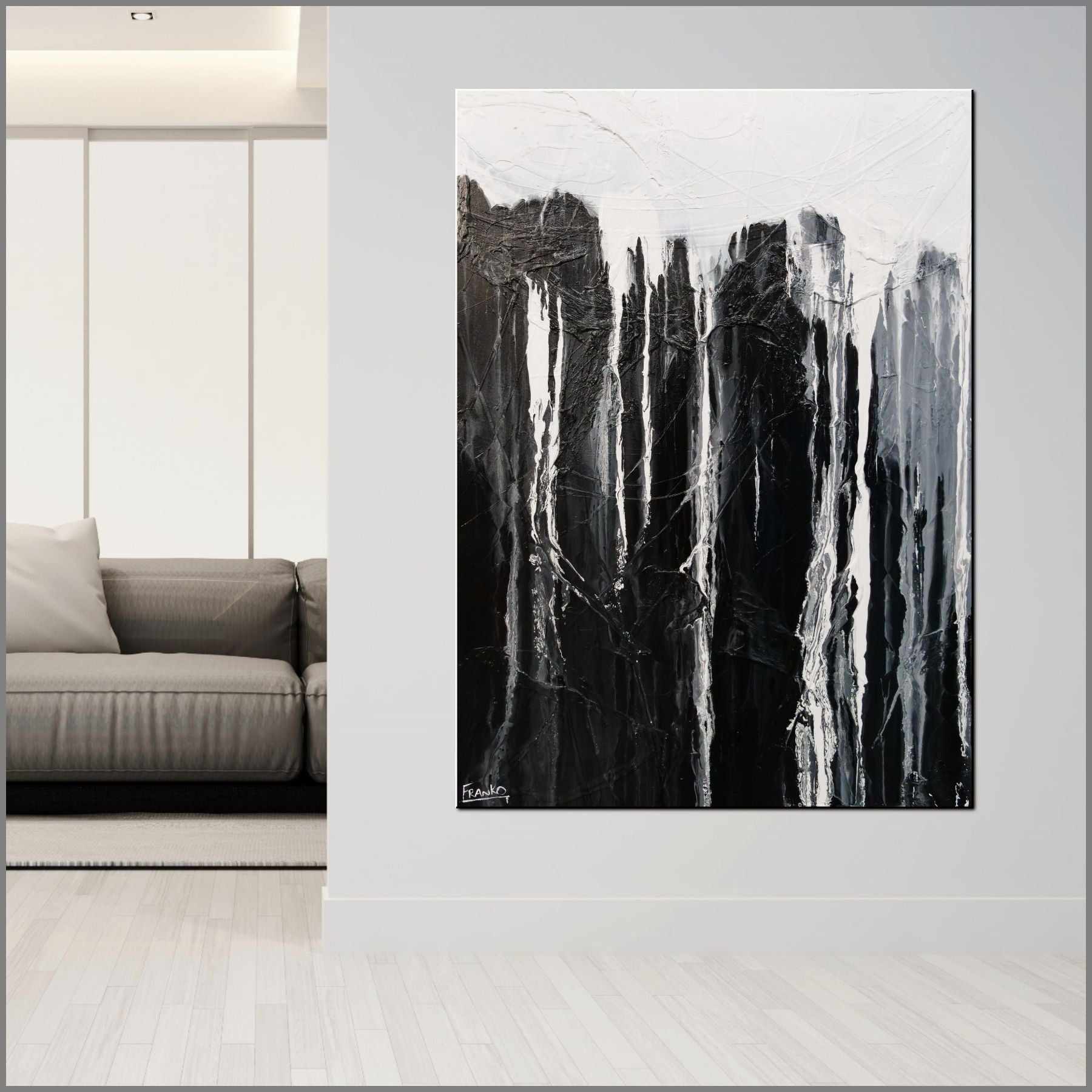 Wild Black Jellyfish 140cm x 100cm Black White Textured Abstract Painting (SOLD)-Abstract-[Franko_Artist]-[Australian_artist]-[Gold_Coast]-[Brisbane]-[modern]-[contemporary]-[original]-[Large_artwork]-[The_Block]-[Dream_Homes]-[ideas]-[Grand_Designs]-[Art_Lover]-Franklin Art Studio