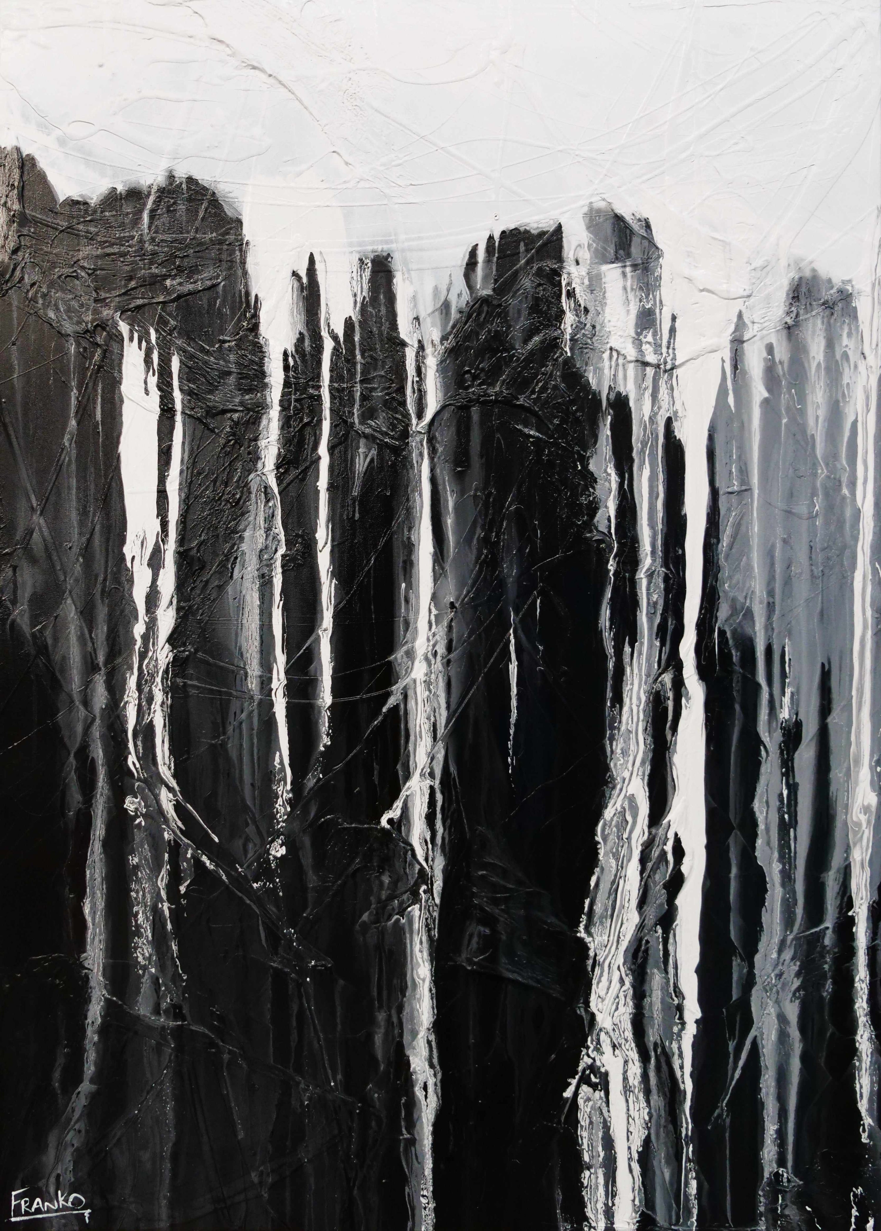 Wild Black Jellyfish 140cm x 100cm Black White Textured Abstract Painting (SOLD)-Abstract-[Franko_Artist]-[Australian_artist]-[Gold_Coast]-[Brisbane]-[modern]-[contemporary]-[original]-[Large_artwork]-Franklin Art Studio