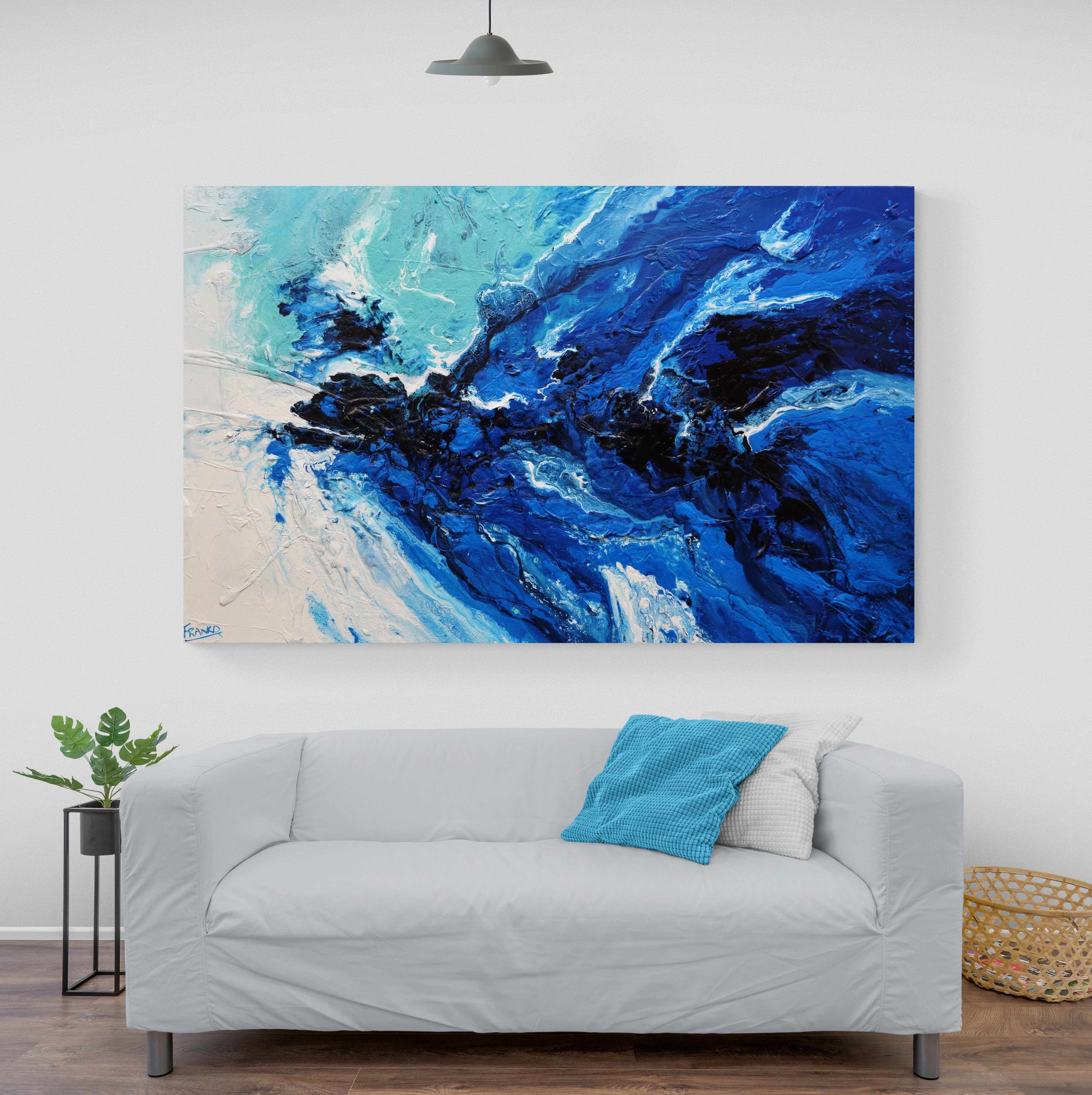 Wild Blue 160cm x 100cm Blue Aqua White Textured Abstract Painting-Abstract-[Franko]-[Australian]-[Popular]-[Best Selling]-Franklin Art Studio