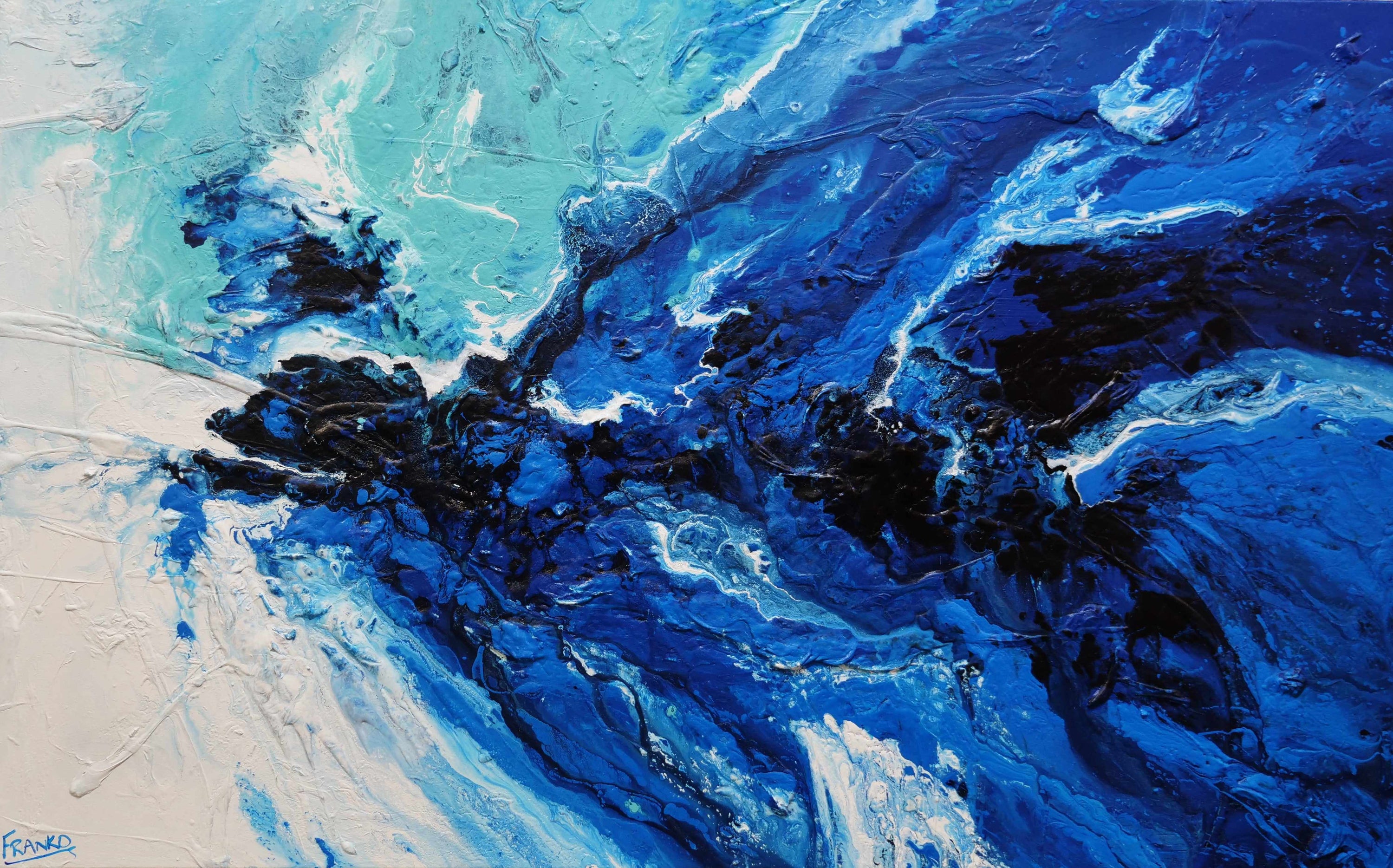 Wild Blue 160cm x 100cm Blue Aqua White Textured Abstract Painting-Abstract-[Franko_Artist]-[Australian_artist]-[Gold_Coast]-[Brisbane]-[modern]-[contemporary]-[original]-[Large_artwork]-Franklin Art Studio