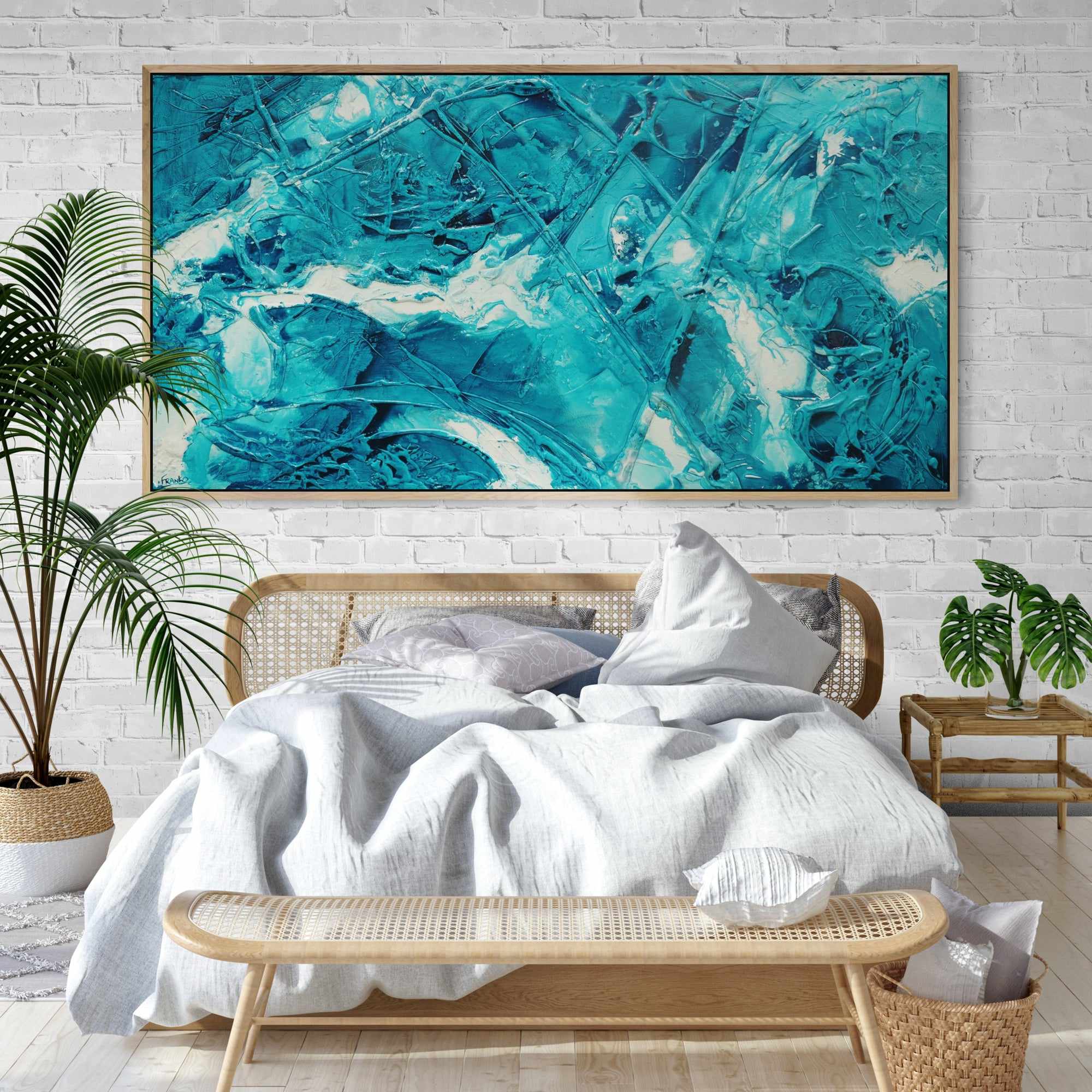 Wild Southern and Ice 190cm x 100cm Teal White Ink Textured Abstract Painting (SOLD)-Abstract-[Franko_Artist]-[Australian_artist]-[Gold_Coast]-[Brisbane]-[modern]-[contemporary]-[original]-[Large_artwork]-[The_Block]-[Dream_Homes]-[ideas]-[Grand_Designs]-[Art_Lover]-Franklin Art Studio