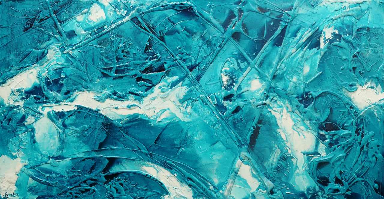 Wild Southern and Ice 190cm x 100cm Teal White Ink Textured Abstract Painting (SOLD)-Abstract-[Franko_Artist]-[Australian_artist]-[Gold_Coast]-[Brisbane]-[modern]-[contemporary]-[original]-[Large_artwork]-Franklin Art Studio