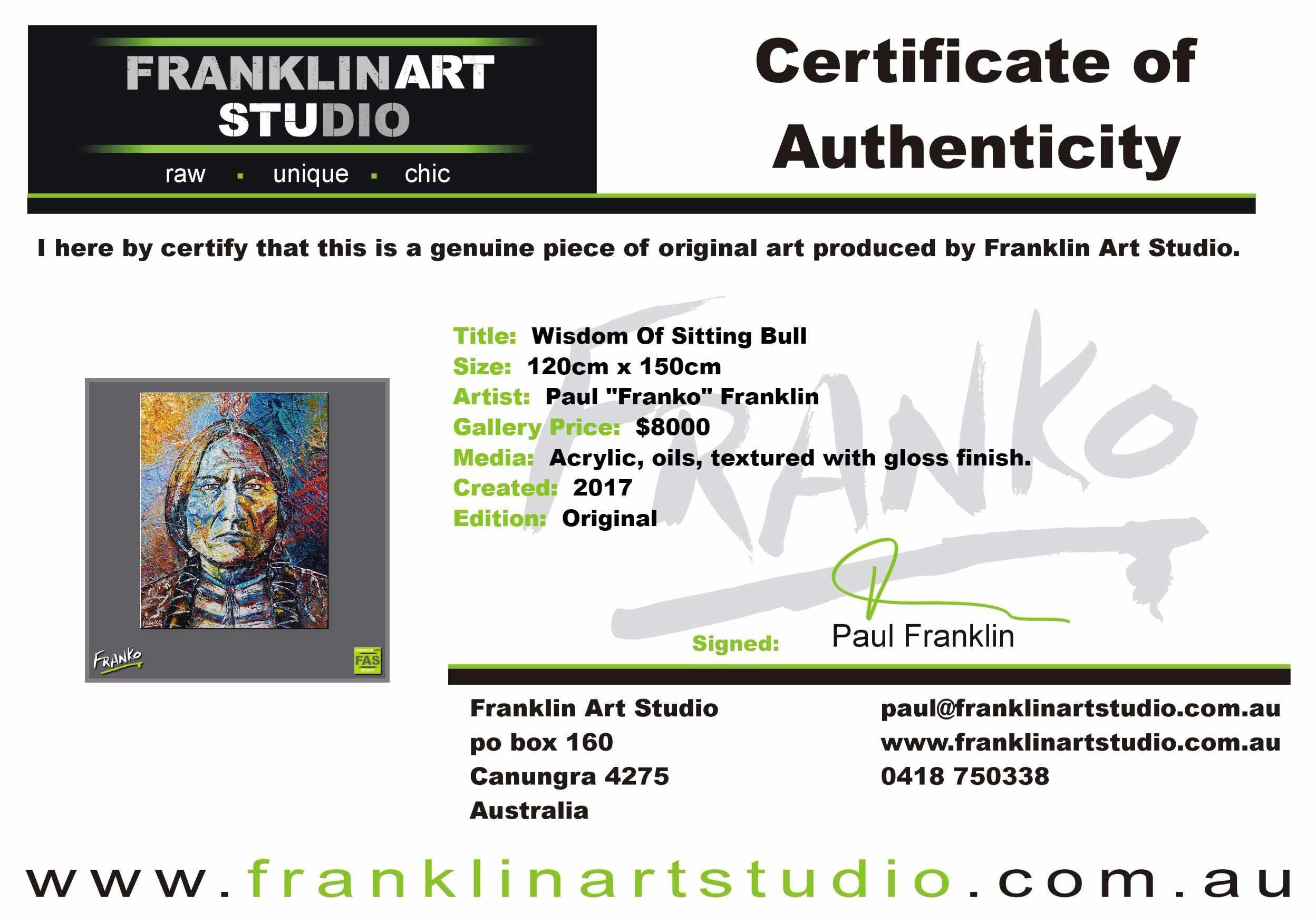 Wisdom Of Sitting Bull 120cm x 150cm Indian Chief Painting (SOLD)-abstract realism-[Franko_Artist]-[The_Block]-[Dream_Homes]-[ideas]- [Grand_Designs]-Franklin Art Studio