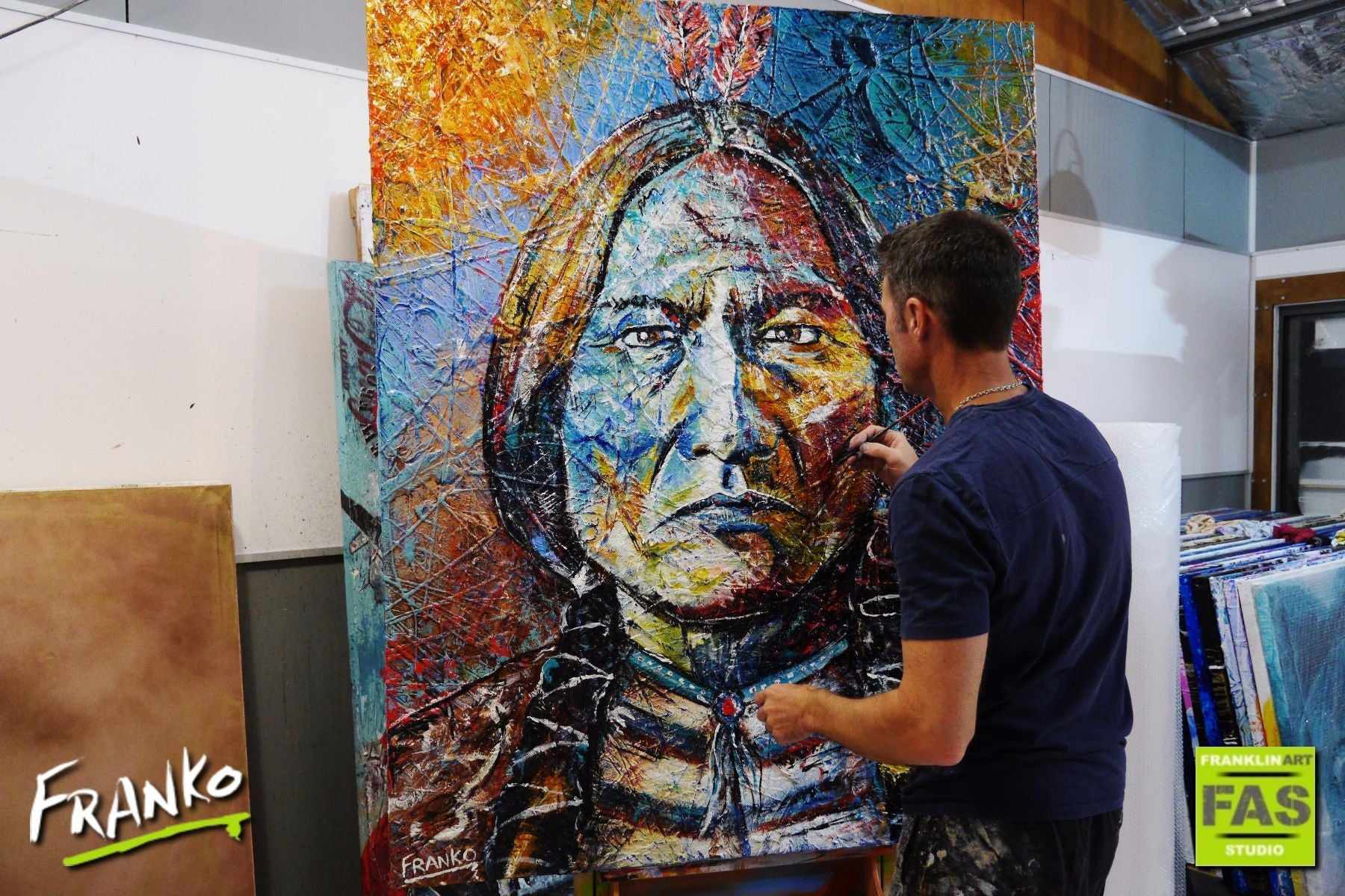 Wisdom Of Sitting Bull 120cm x 150cm Indian Chief Painting (SOLD)-abstract realism-[Franko_Artist]-[The_Block]-[Dream_Homes]-[ideas]-[Grand_Designs]-[Art_Lover]-Franklin Art Studio