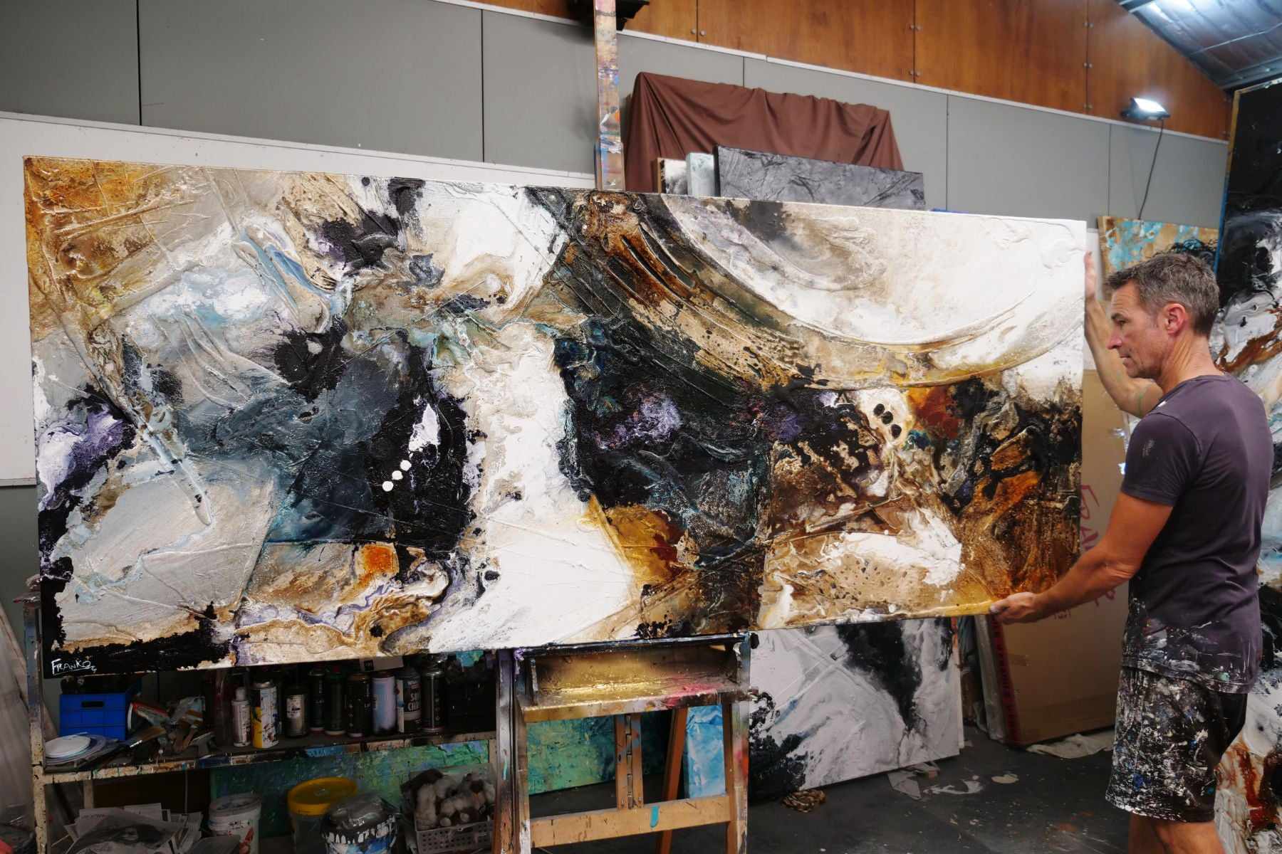 Witches Brew 240cm x 100cm Brown Black Textured Abstract Painting (SOLD)-Abstract-[Franko_Artist]-[The_Block]-[Dream_Homes]-[ideas]- [Grand_Designs]-Franklin Art Studio