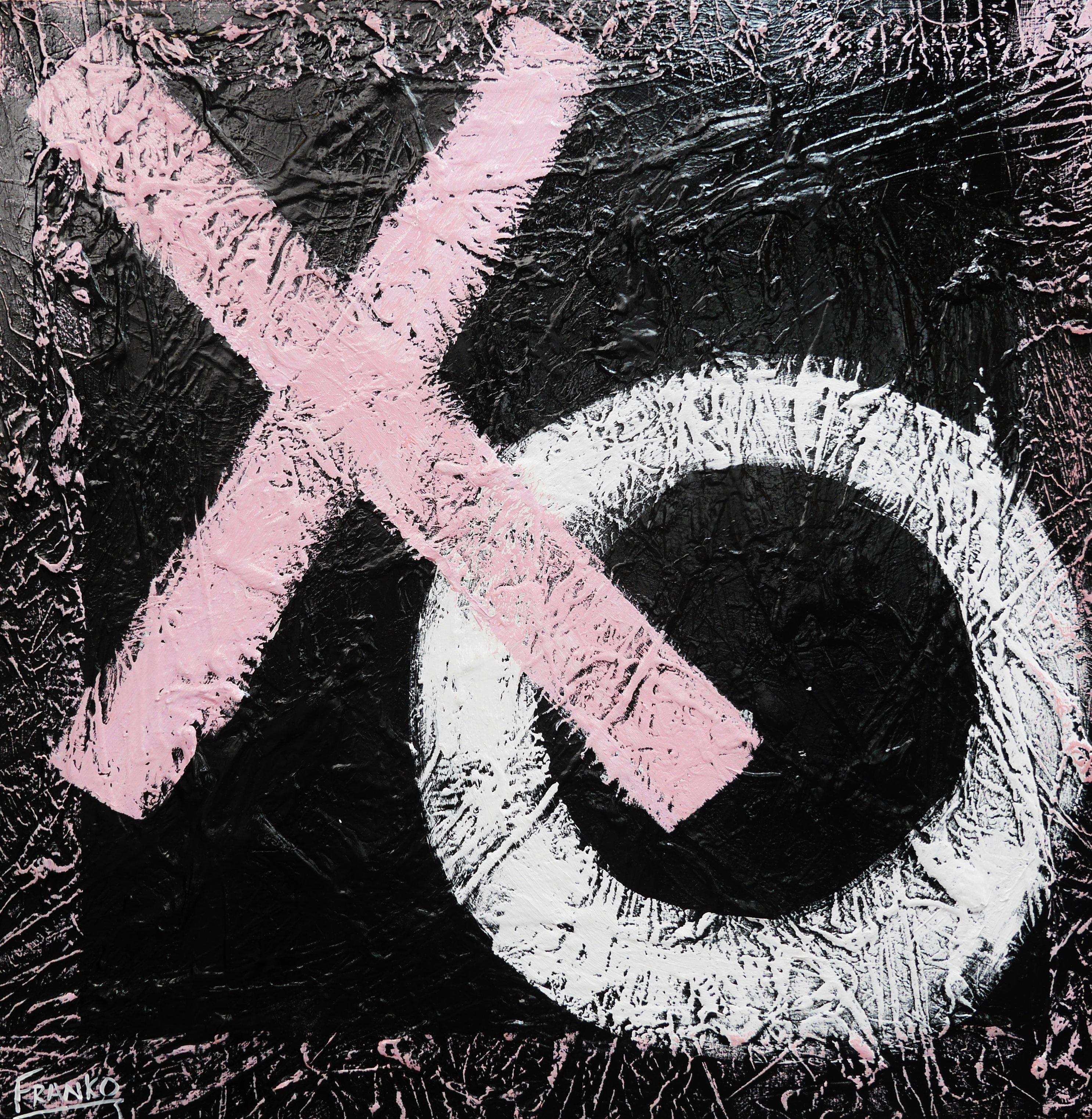 X O 120cm x 120cm Black White Pink Abstract Painting (SOLD)-Abstract-[Franko_Artist]-[Australian_artist]-[Gold_Coast]-[Brisbane]-[modern]-[contemporary]-[original]-[Large_artwork]-Franklin Art Studio