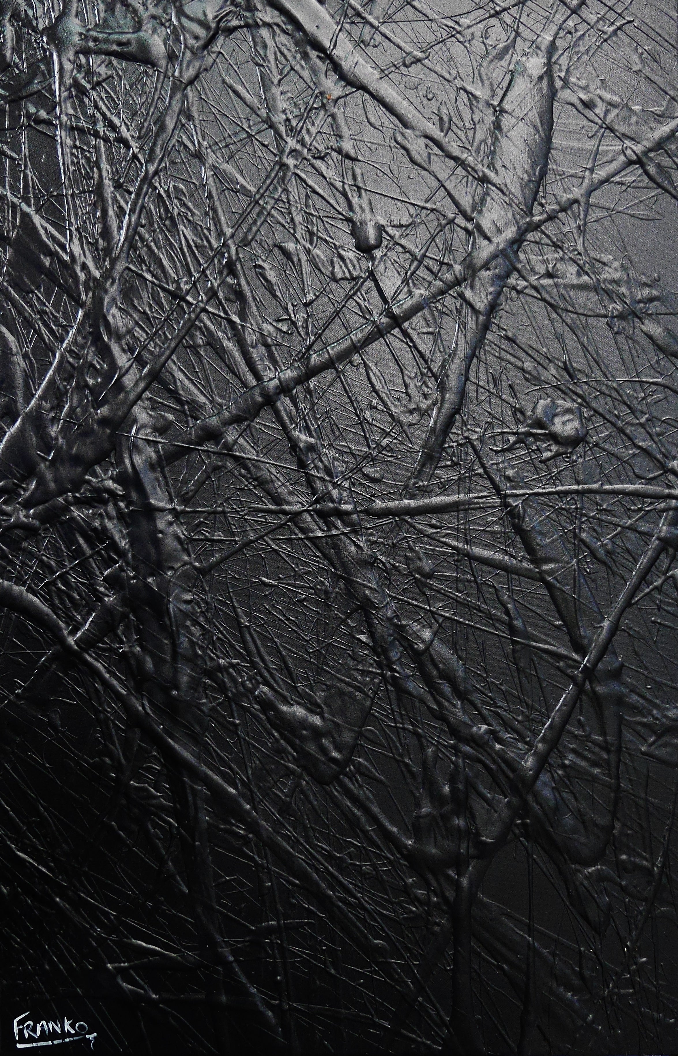 Black Lace 92cm x 60cm Black Textured Abstract Painting (SOLD)-Abstract-[Franko_Artist]-[Australian_artist]-[Gold_Coast]-[Brisbane]-[modern]-[contemporary]-[original]-[Large_artwork]-Franklin Art Studio