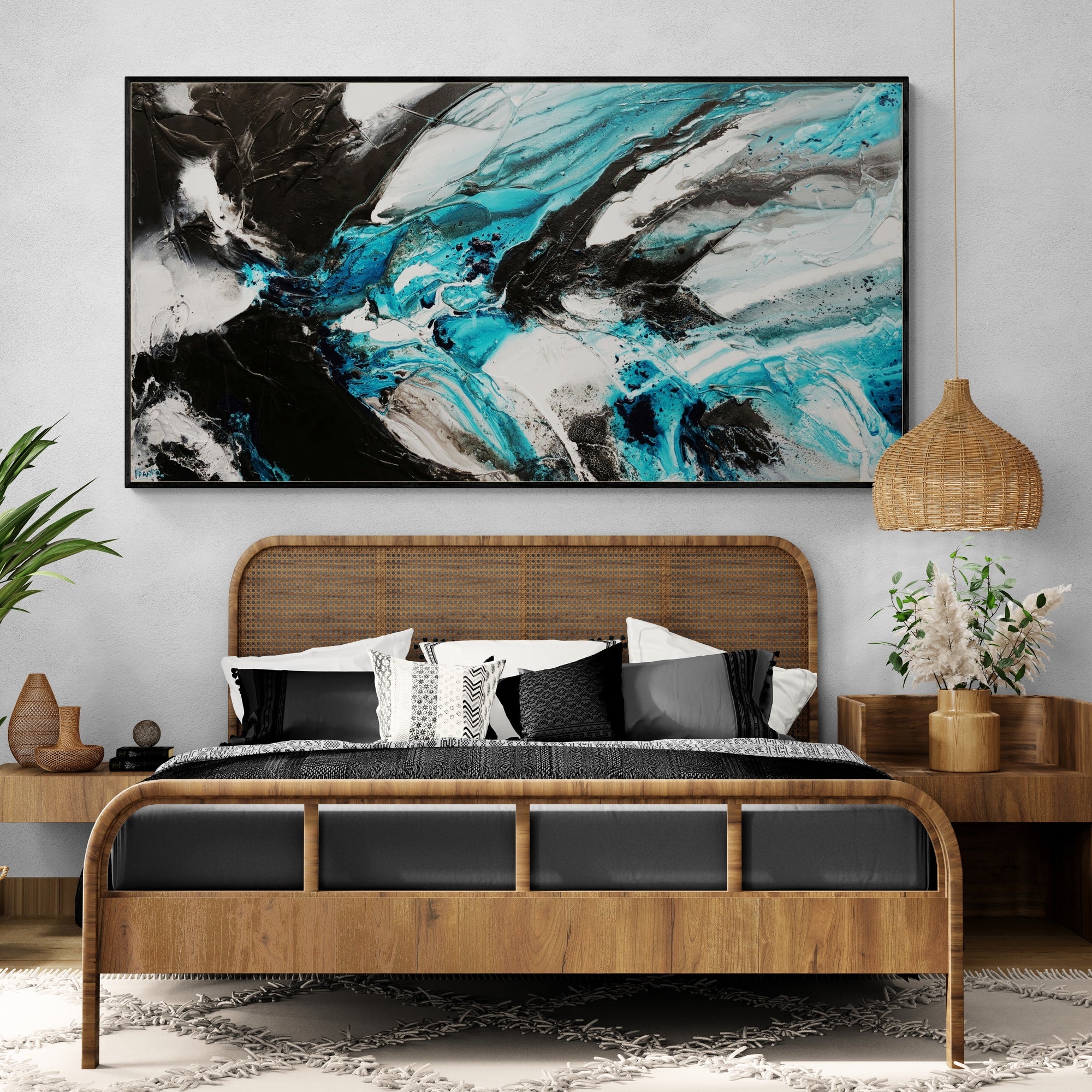 Southern Nero 190cm x 100cm Black Teal White Textured Abstract Painting (SOLD)-Abstract-[Franko_Artist]-[Australian_artist]-[Gold_Coast]-[Brisbane]-[modern]-[contemporary]-[original]-[Large_artwork]-[The_Block]-[Dream_Homes]-[ideas]-[Grand_Designs]-[Art_Lover]-Franklin Art Studio