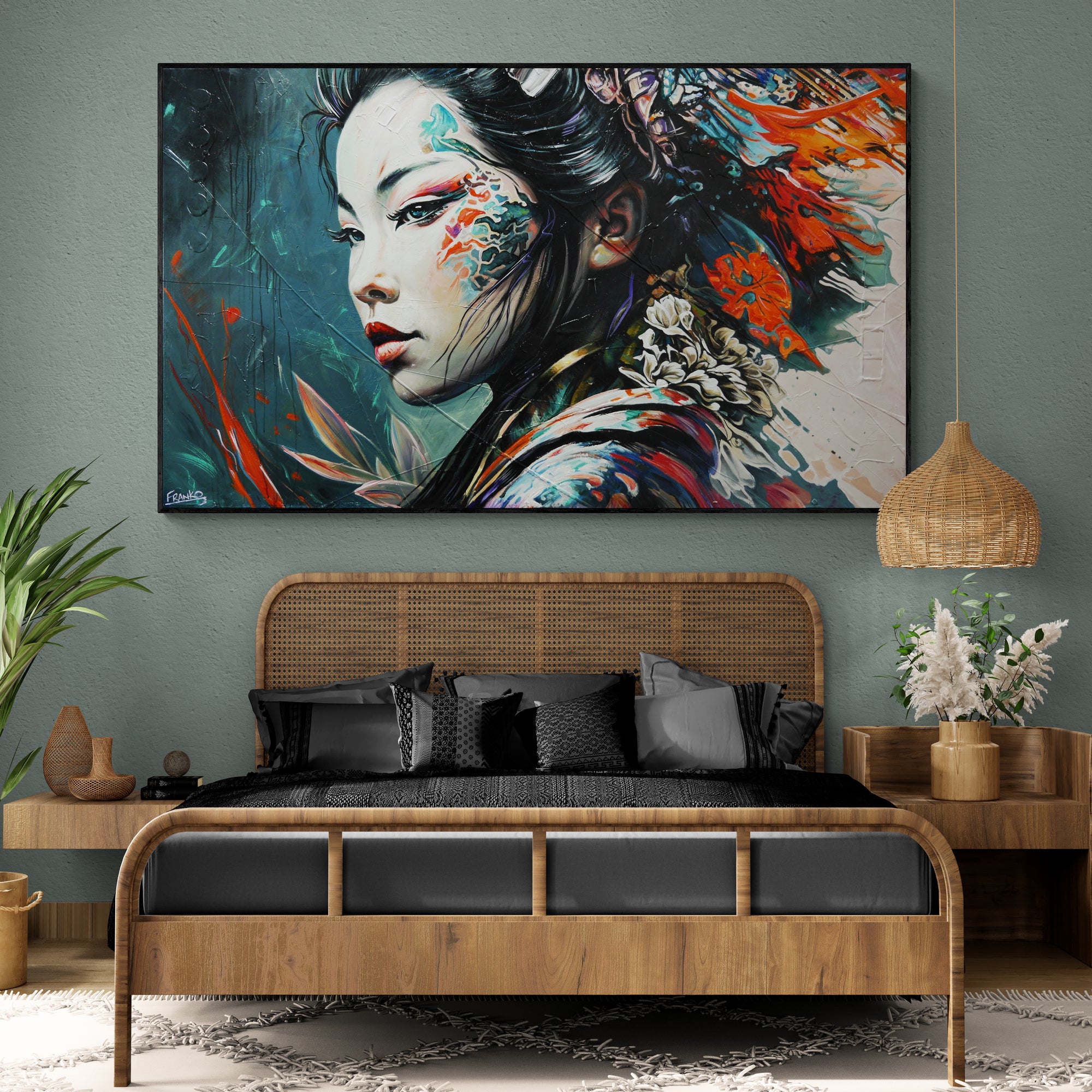 Amane 200cm x 120cm FRAMED IN OAK Warrior Abstract Realism Art Acrylic Textured Glossed (SOLD)-Abstract-[Franko_Artist]-[The_Block]-[Dream_Homes]-[ideas]-[Grand_Designs]-[Art_Lover]-Franklin Art Studio