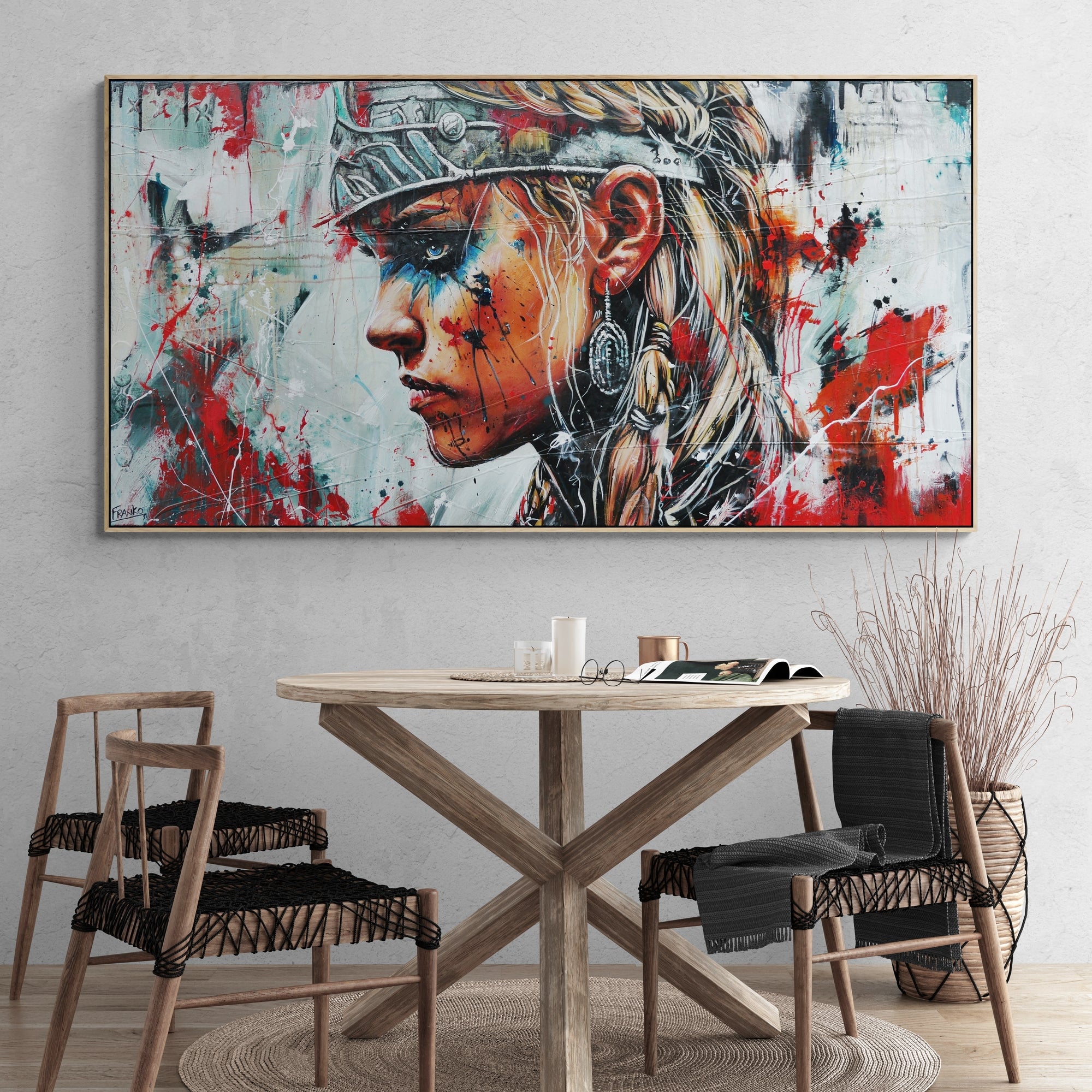 Tyra 190cm x 100cm Brave and Beautiful Abstract Framed Textured Painting (SOLD)-people-[Franko_Artist]-[The_Block]-[Dream_Homes]-[ideas]-[Grand_Designs]-[Art_Lover]-Franklin Art Studio