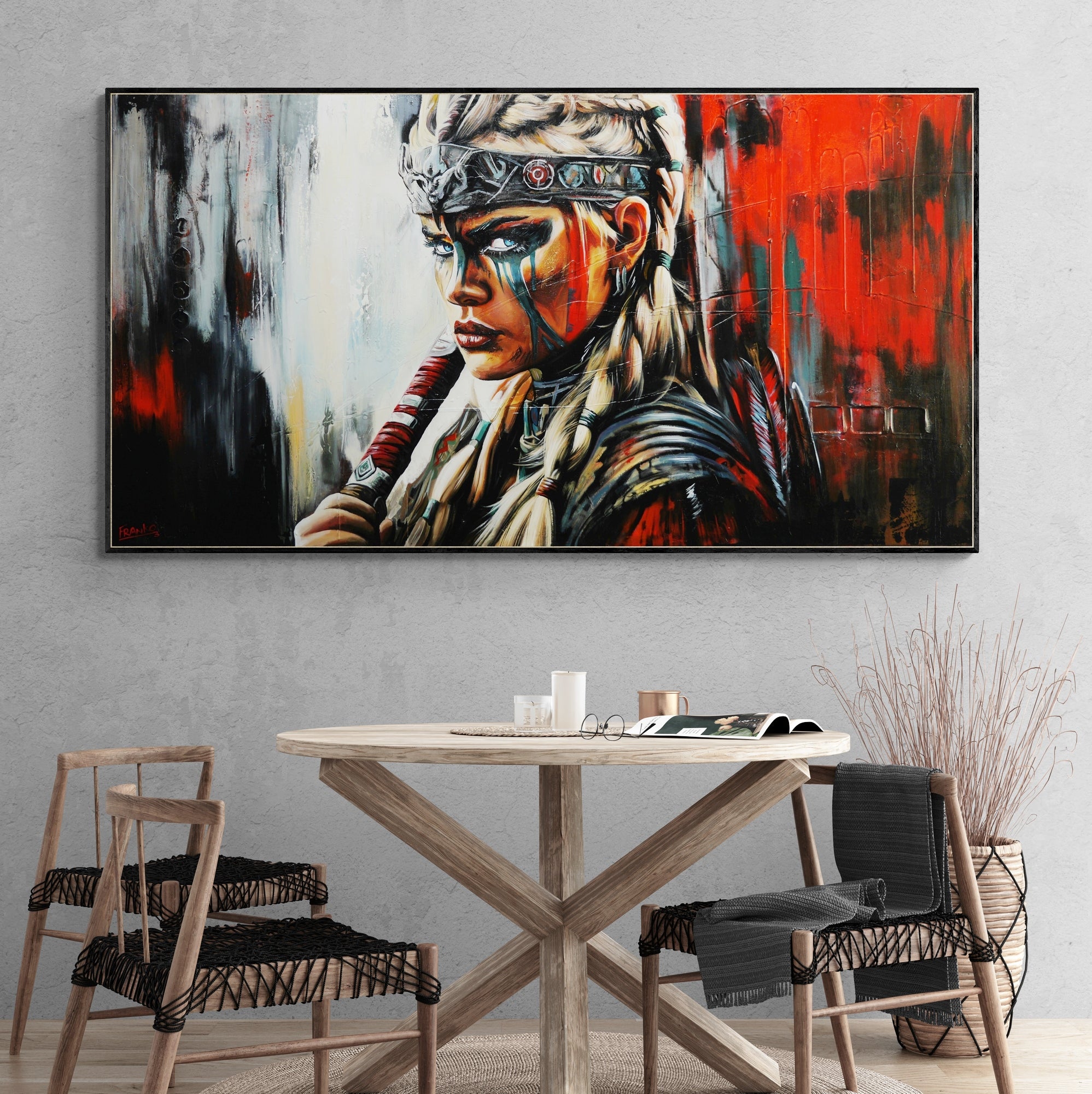 Valkyrie 190cm x 100cm FRAMED Abstract Realism Textured Painting-people-[Franko_Artist]-[Australian_artist]-[Gold_Coast]-[Brisbane]-[modern]-[contemporary]-[original]-[Large_artwork]-[The_Block]-[Dream_Homes]-[ideas]-[Grand_Designs]-[Art_Lover]-Franklin Art Studio