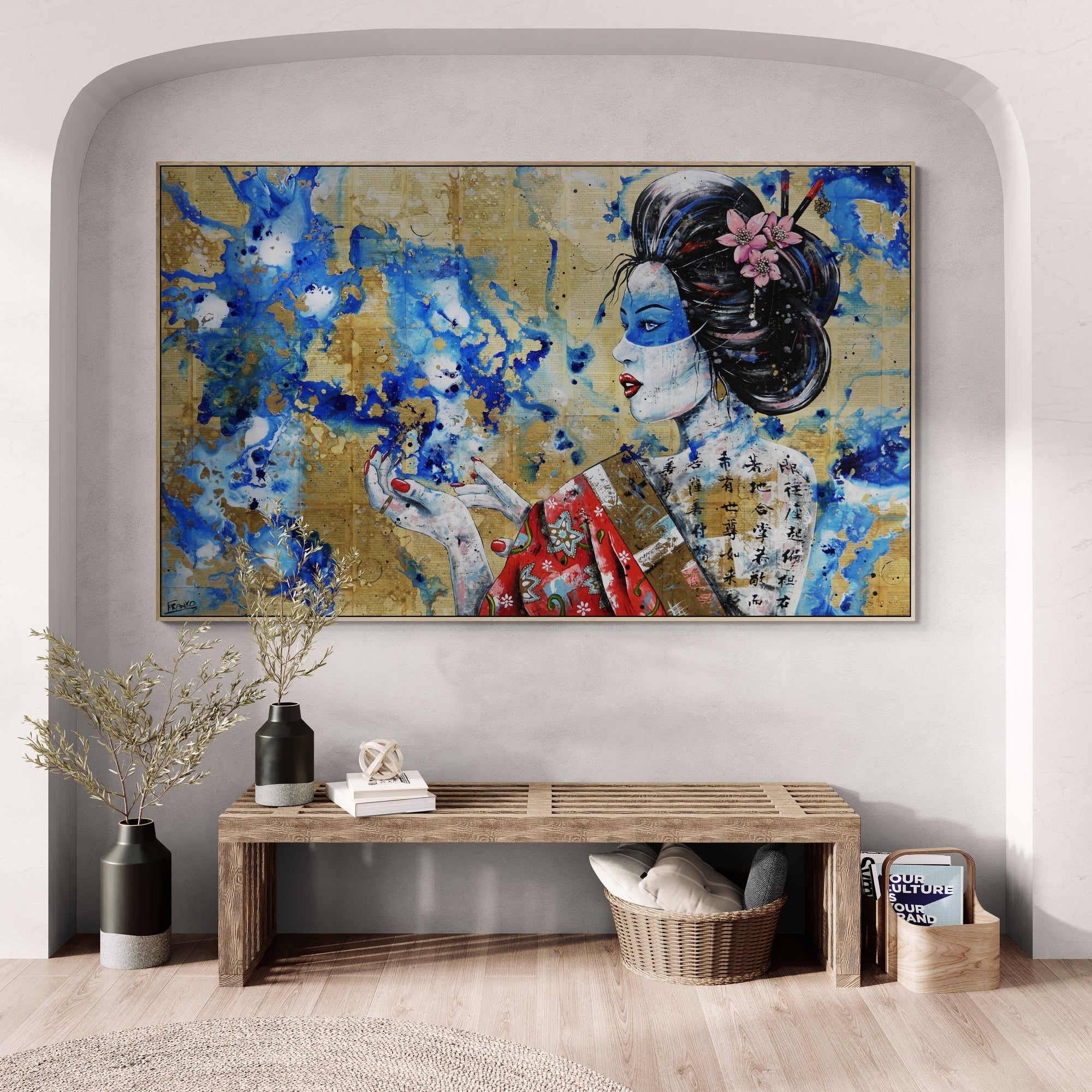 Aquilla 200cm x 120cm Geisha Abstract Realism Book Club Painting (SOLD)-book club-[Franko_Artist]-[Australian_artist]-[Gold_Coast]-[Brisbane]-[modern]-[contemporary]-[original]-[Large_artwork]-[The_Block]-[Dream_Homes]-[ideas]-[Grand_Designs]-[Art_Lover]-Franklin Art Studio
