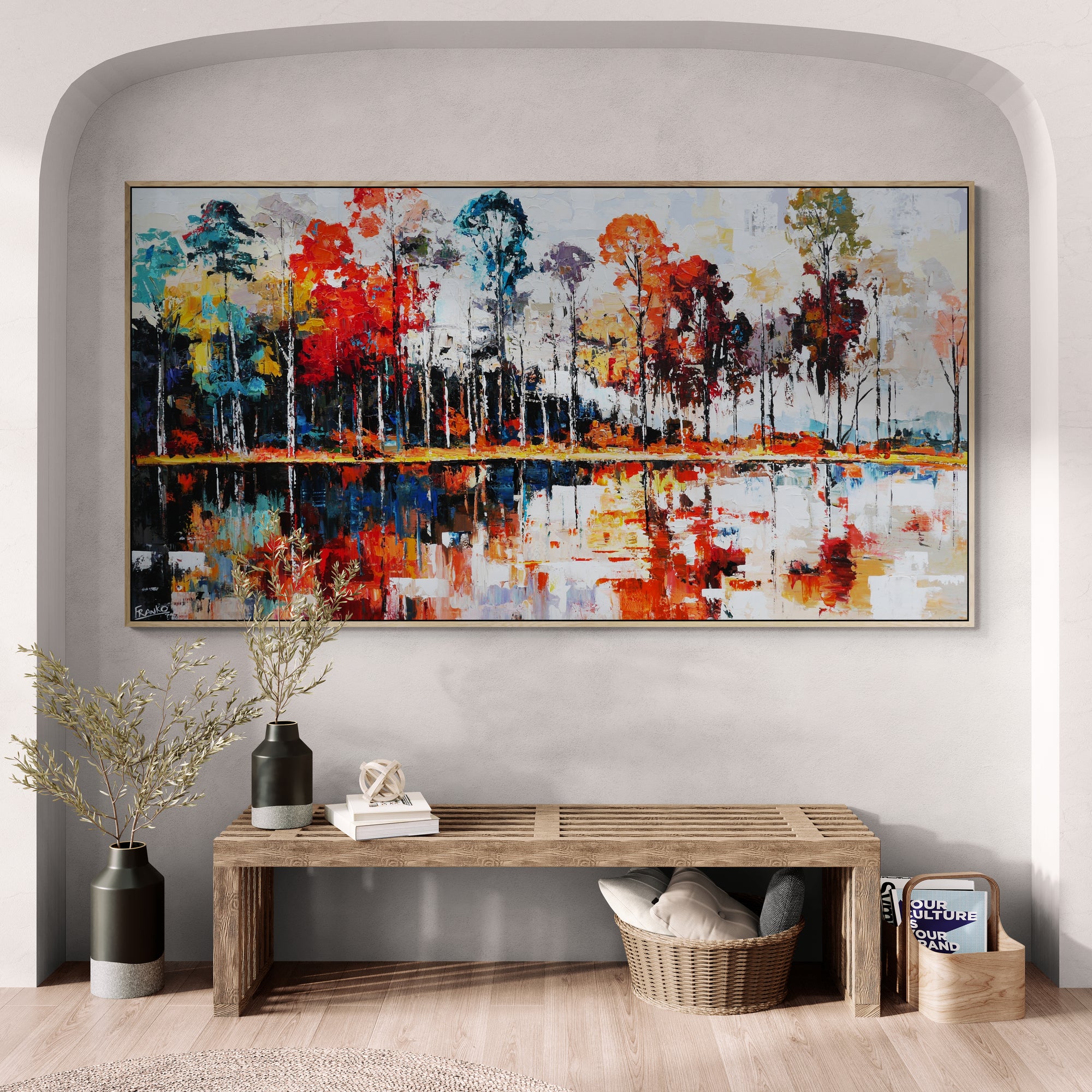 Lakeside 190cm x 100cm Abstract Realism Framed Textured Painting (SOLD)-Landscape-[Franko_Artist]-[Australian_artist]-[Gold_Coast]-[Brisbane]-[modern]-[contemporary]-[original]-[Large_artwork]-[The_Block]-[Dream_Homes]-[ideas]-[Grand_Designs]-[Art_Lover]-Franklin Art Studio
