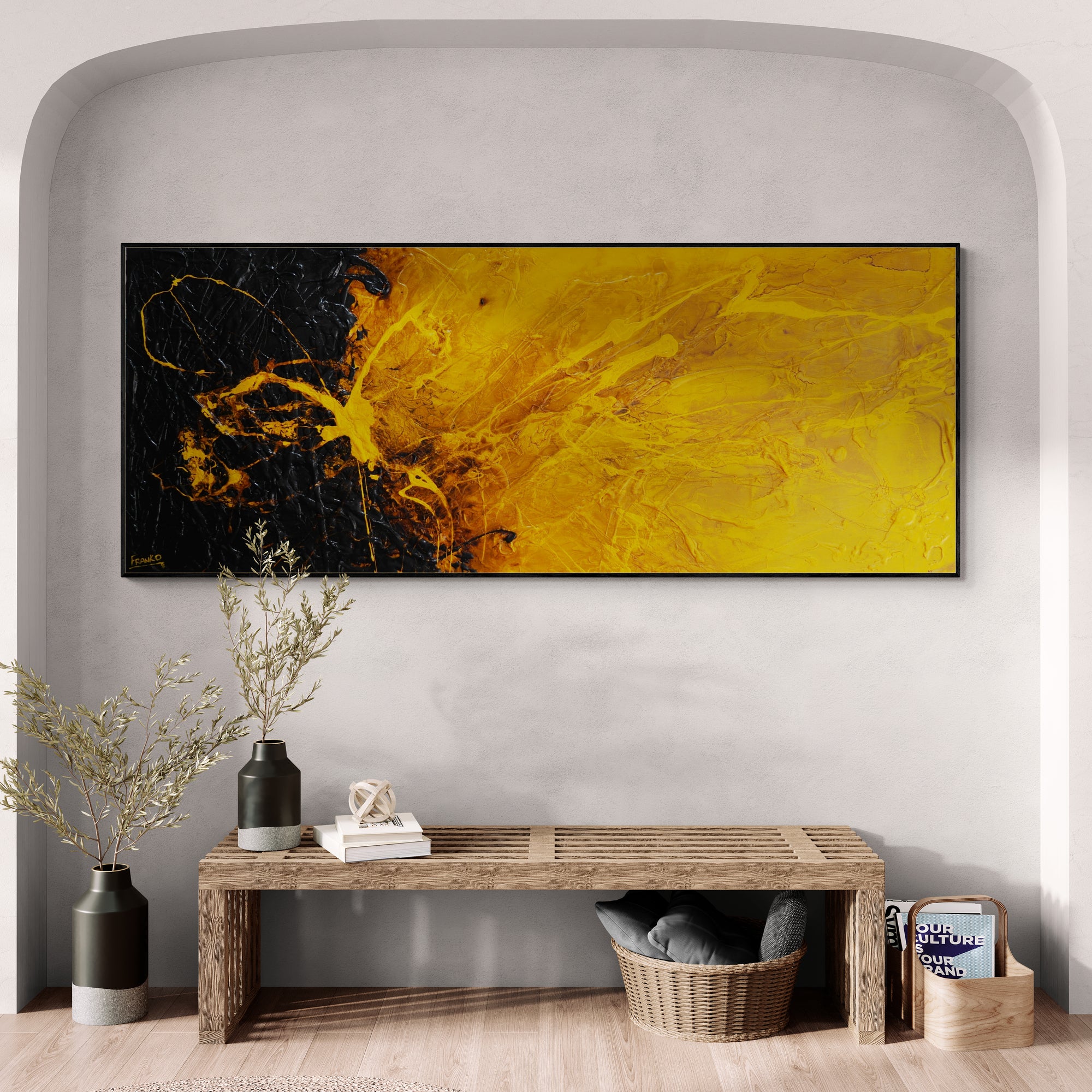 Seeded Sunflower 200cm x 80cm Sunflower Textured Abstract Painting (SOLD)-Abstract-[Franko_Artist]-[Australian_artist]-[Gold_Coast]-[Brisbane]-[modern]-[contemporary]-[original]-[Large_artwork]-[The_Block]-[Dream_Homes]-[ideas]-[Grand_Designs]-[Art_Lover]-Franklin Art Studio