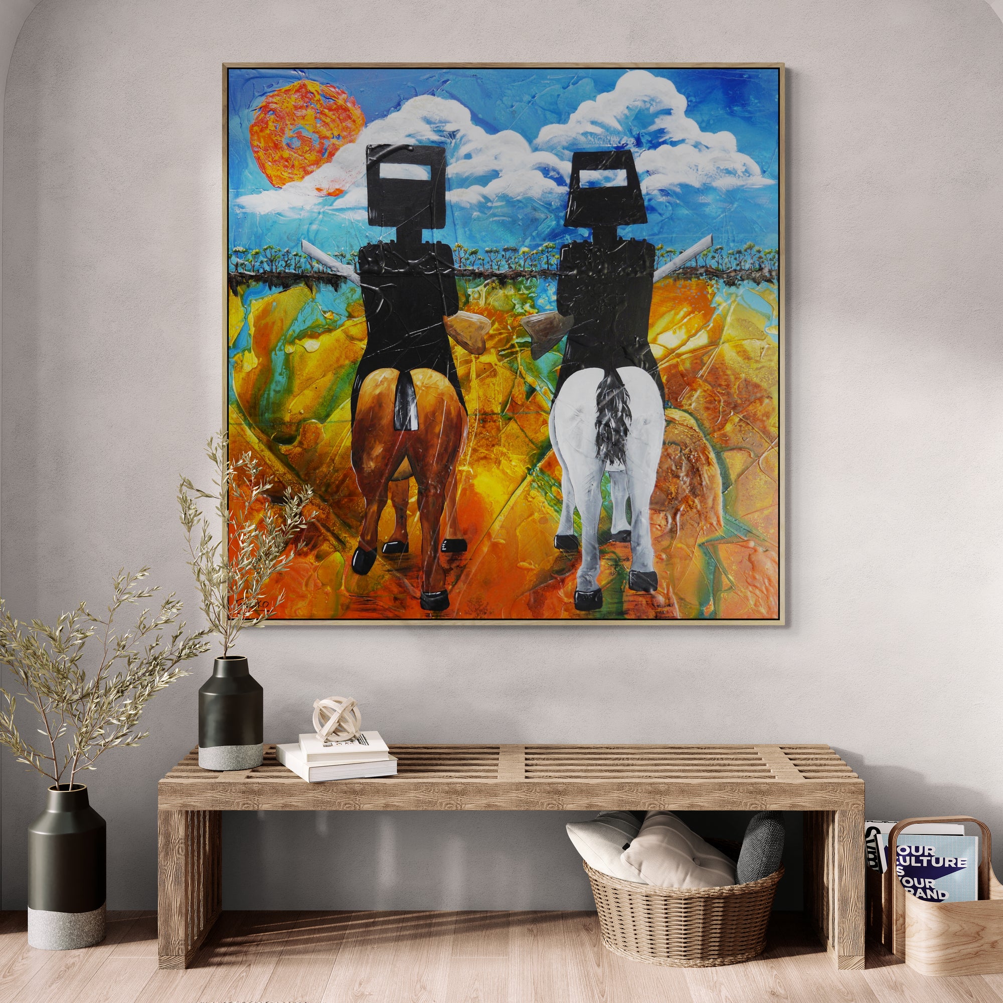 Brothers in the Bush 120cm x 120cm Ned Kelly Abstract Realism Textured Painting (SOLD)-people-[Franko_Artist]-[The_Block]-[Dream_Homes]-[ideas]-[Grand_Designs]-[Art_Lover]-Franklin Art Studio