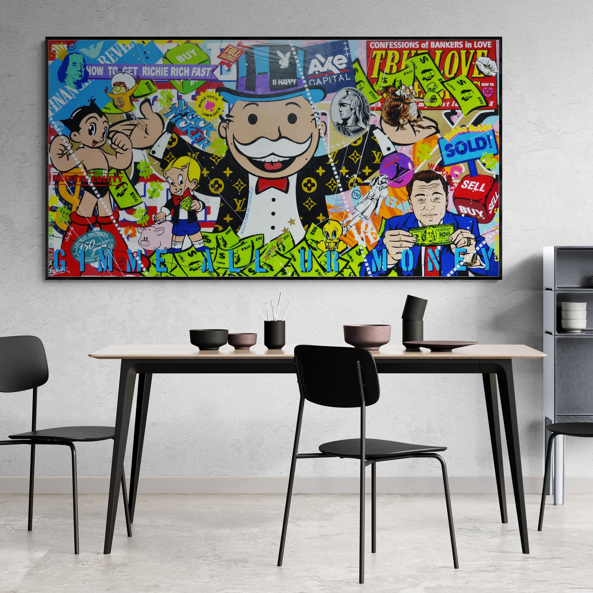 Money Master 190cm x 100cm Monopoly Man Textured Urban Pop Art Spray Paint Painting (SOLD)-Urban Pop Art-[Franko_Artist]-[The_Block]-[Dream_Homes]-[ideas]-[Grand_Designs]-[Art_Lover]-Franklin Art Studio