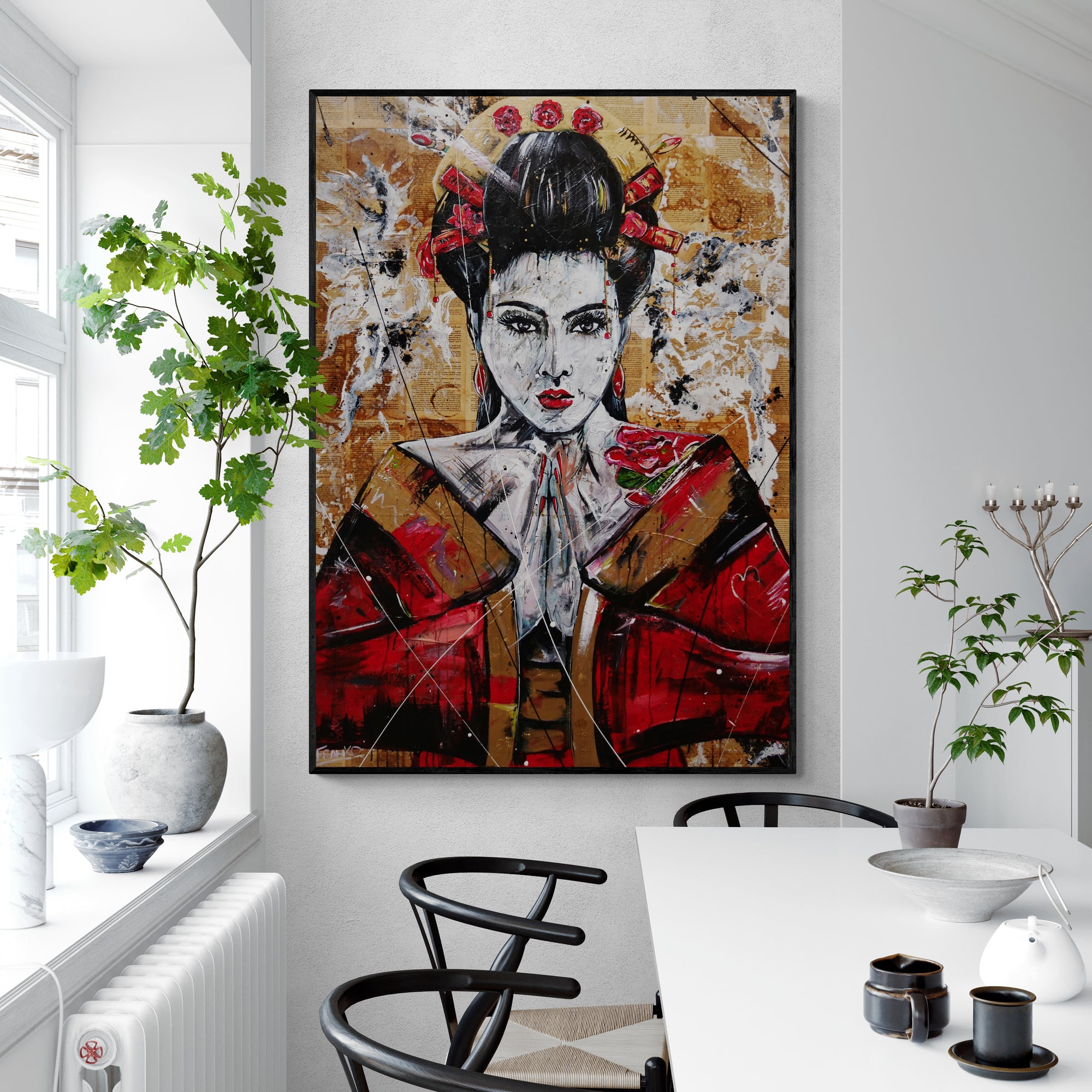 Cherry Ocho 140cm x 100cm Geisha Abstract Realism Book Club Painting (SOLD)-book club-[Franko_Artist]-[Australian_artist]-[Gold_Coast]-[Brisbane]-[modern]-[contemporary]-[original]-[Large_artwork]-[The_Block]-[Dream_Homes]-[ideas]-[Grand_Designs]-[Art_Lover]-Franklin Art Studio