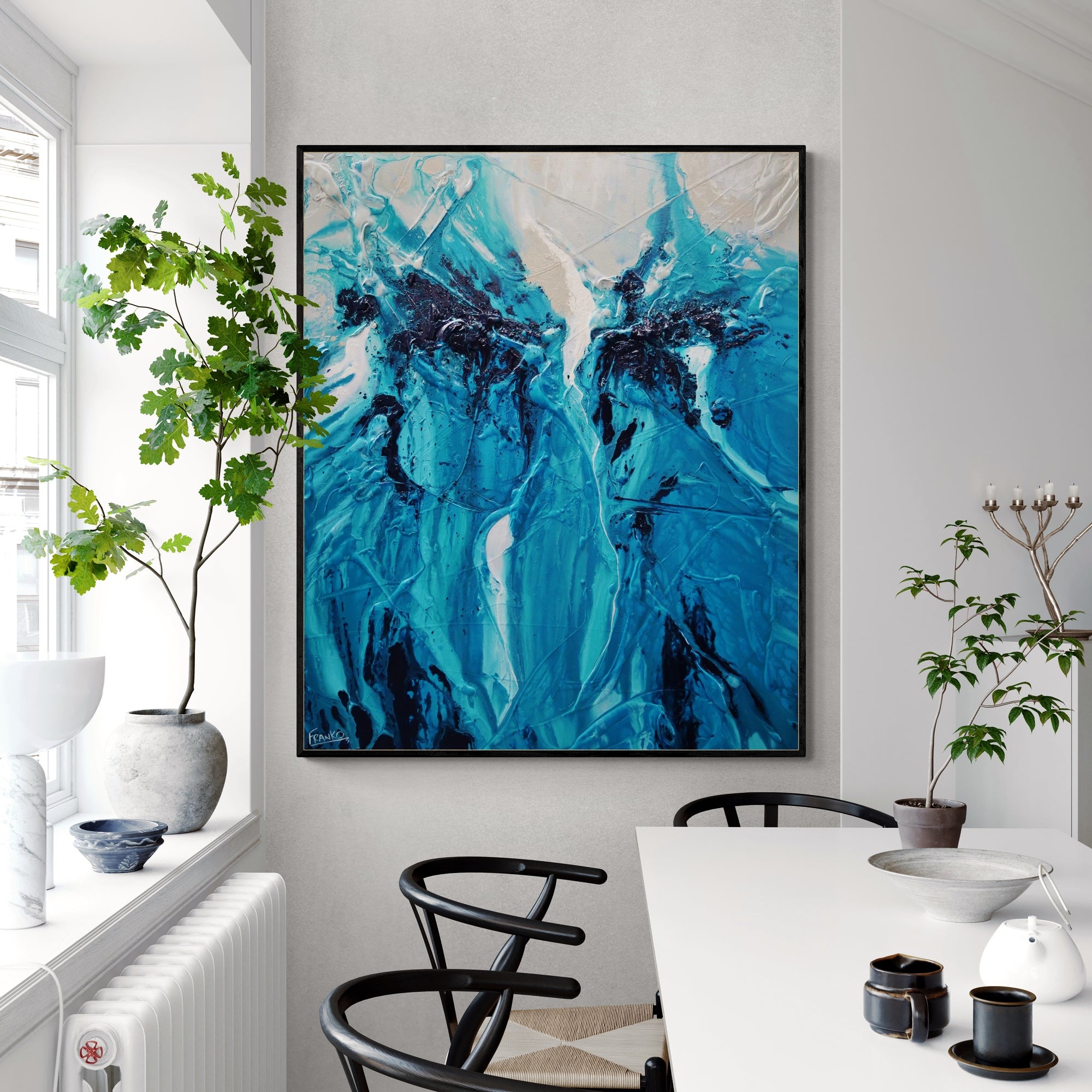 update alt-text with template Turquoise Moon 120cm x 100cm Malt Teal Textured Abstract Painting (SOLD)-Abstract-[Franko_Artist]-[Australian_artist]-[Gold_Coast]-[Brisbane]-[modern]-[contemporary]-[original]-[Large_artwork]-Franklin Art Studio