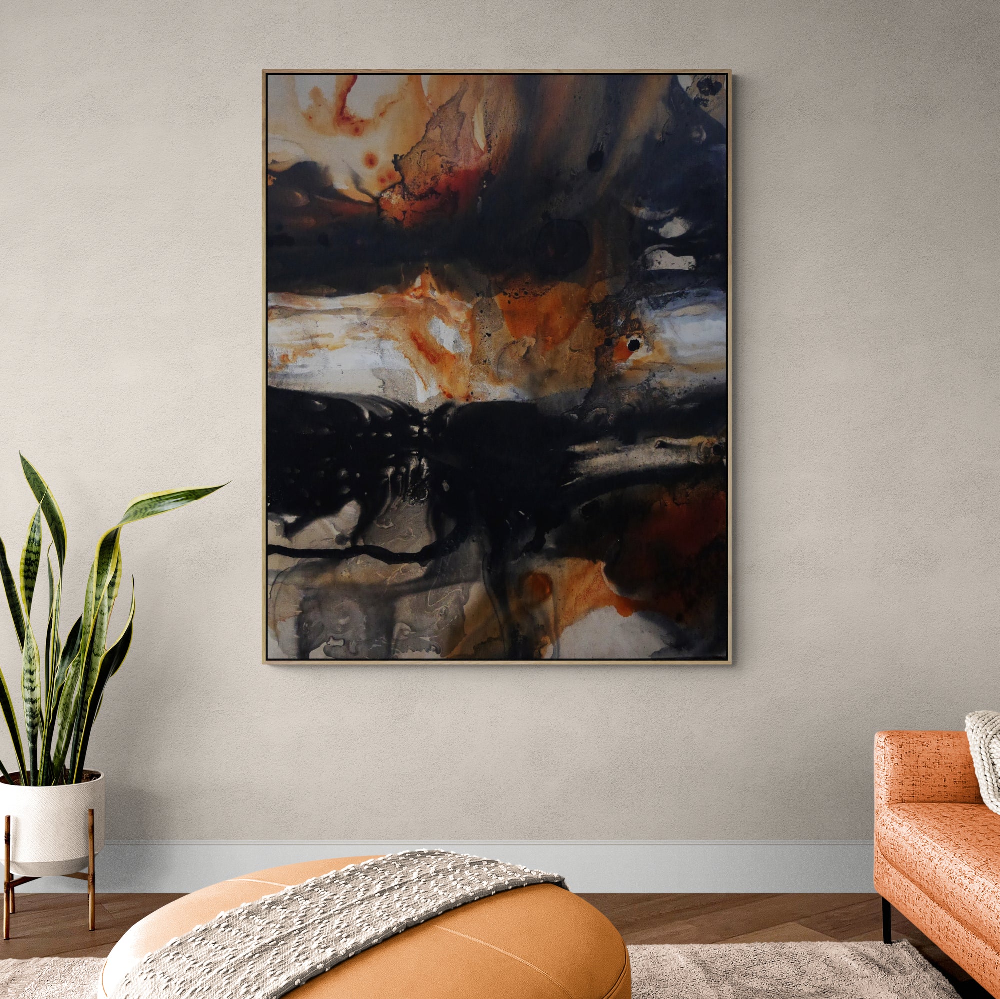 Refined 944 120cm x 150cm Rust Black White Cream and Grey textured Abstract Painting (SOLD)-Abstract-[Franko_Artist]-[The_Block]-[Dream_Homes]-[ideas]-[Grand_Designs]-[Art_Lover]-Franklin Art Studio