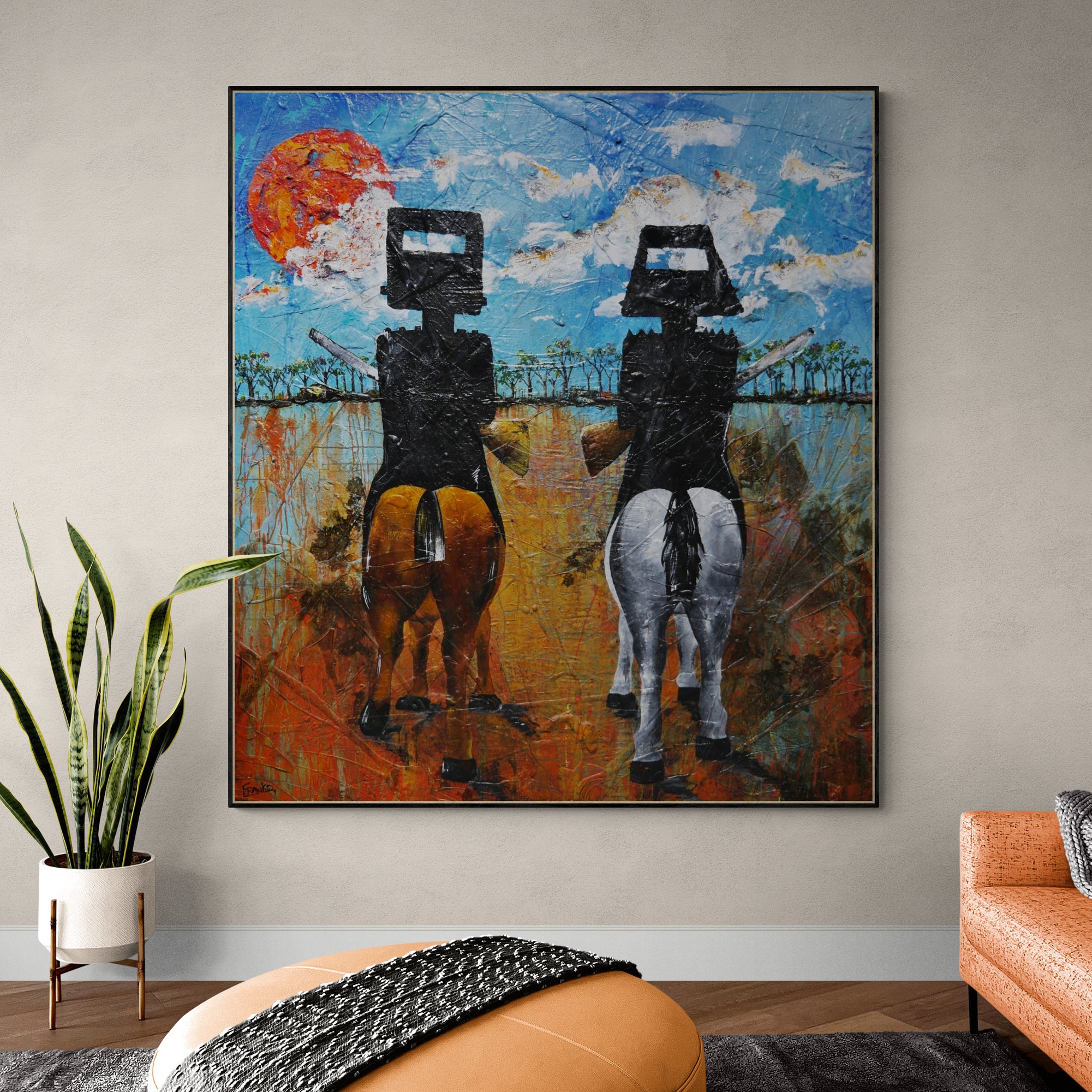 Brothers In Arms 163cm x 180cm Ned Kelly Abstract Realism Texture Painting with Black Frame (SOLD)-Abstract-[Franko_Artist]-[The_Block]-[Dream_Homes]-[ideas]-[Grand_Designs]-[Art_Lover]-Franklin Art Studio