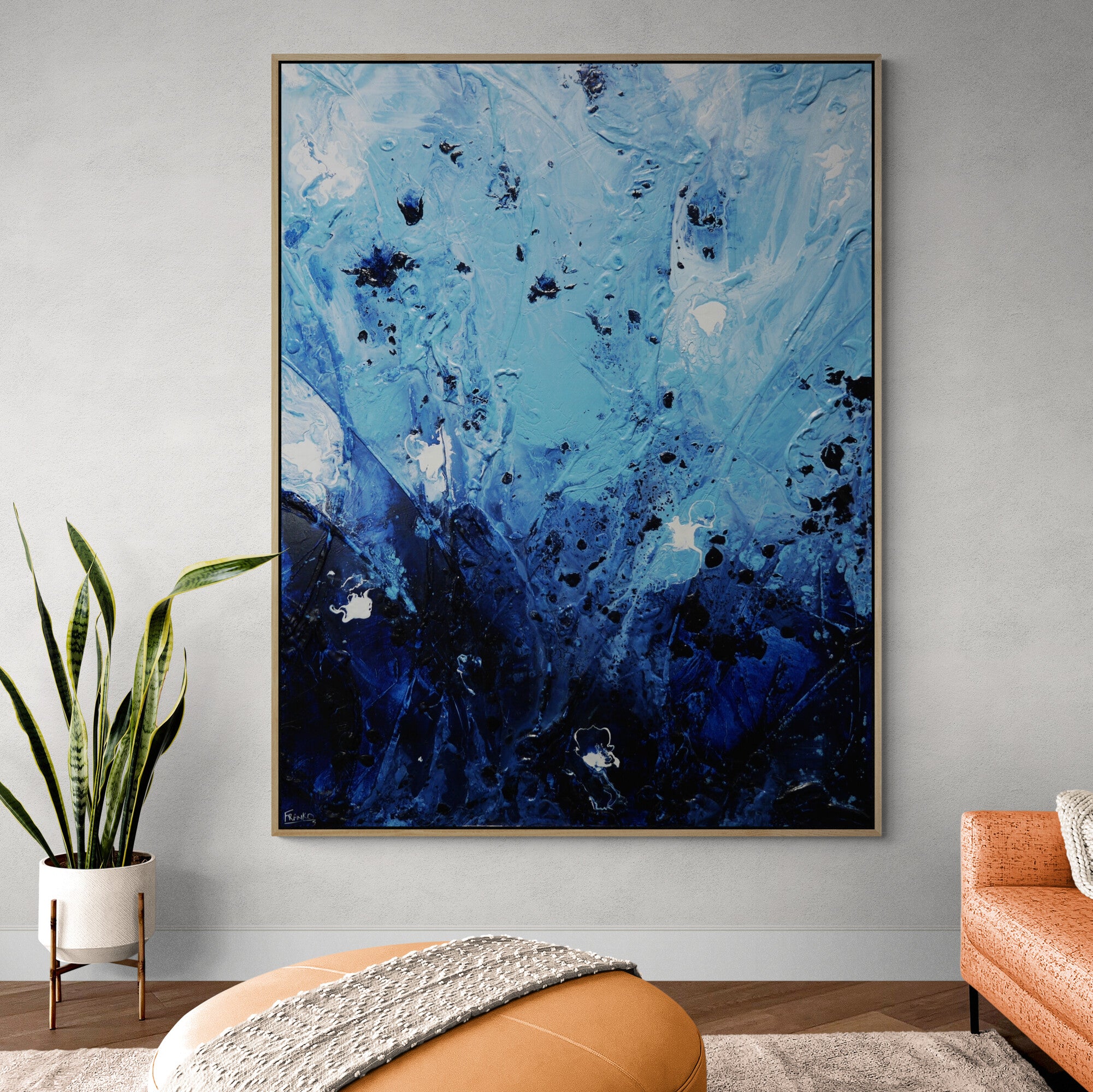 Purified 140cm x 180cm Blue Textured Abstract Painting (SOLD)-Abstract-[Franko_Artist]-[The_Block]-[Dream_Homes]-[ideas]-[Grand_Designs]-[Art_Lover]-Franklin Art Studio